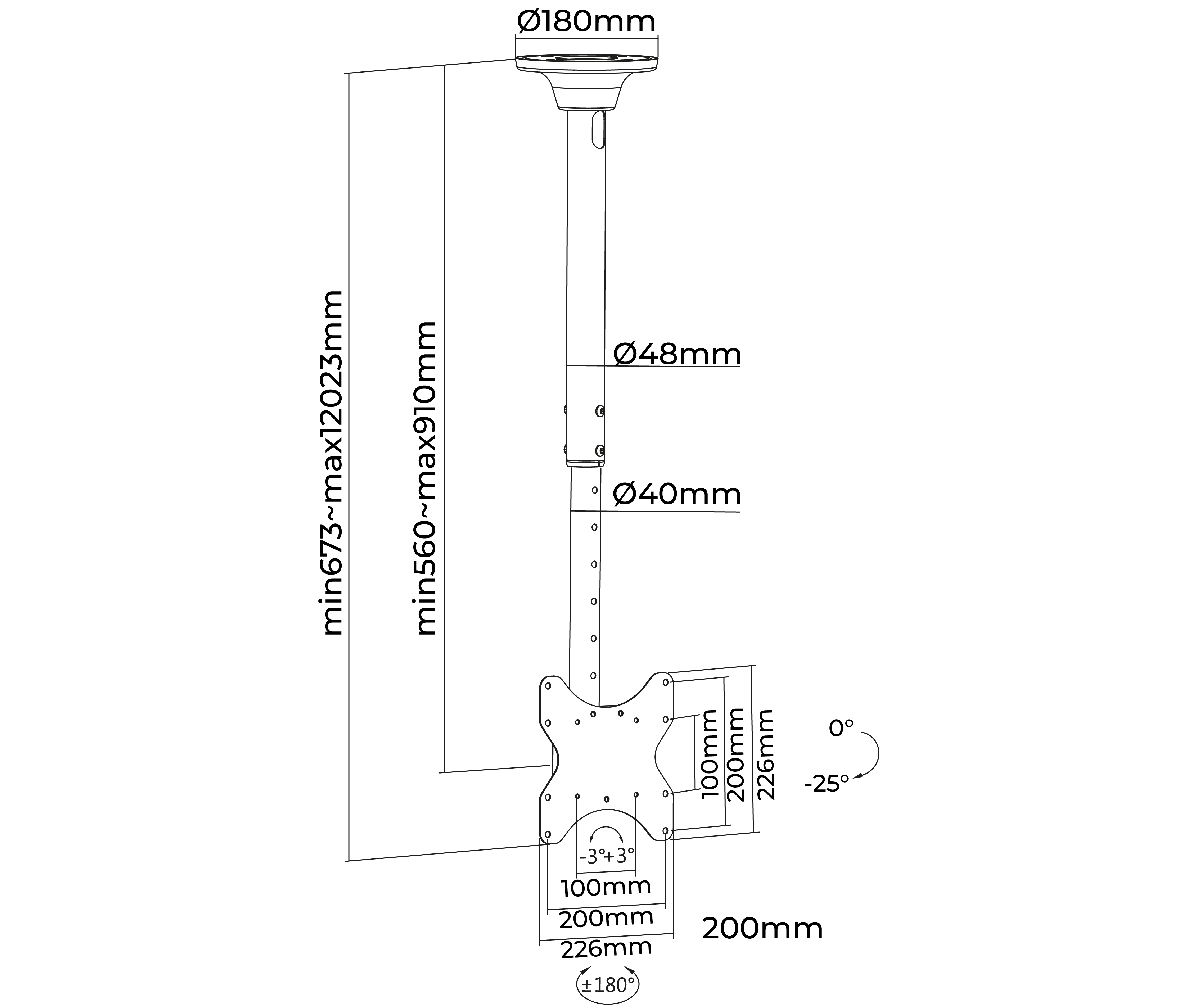 Rack Techo TV 23 a 42 Pulg / Alt Regulable 56 a 91 cm / VESA Max 200x200mm / Carga 50 kg