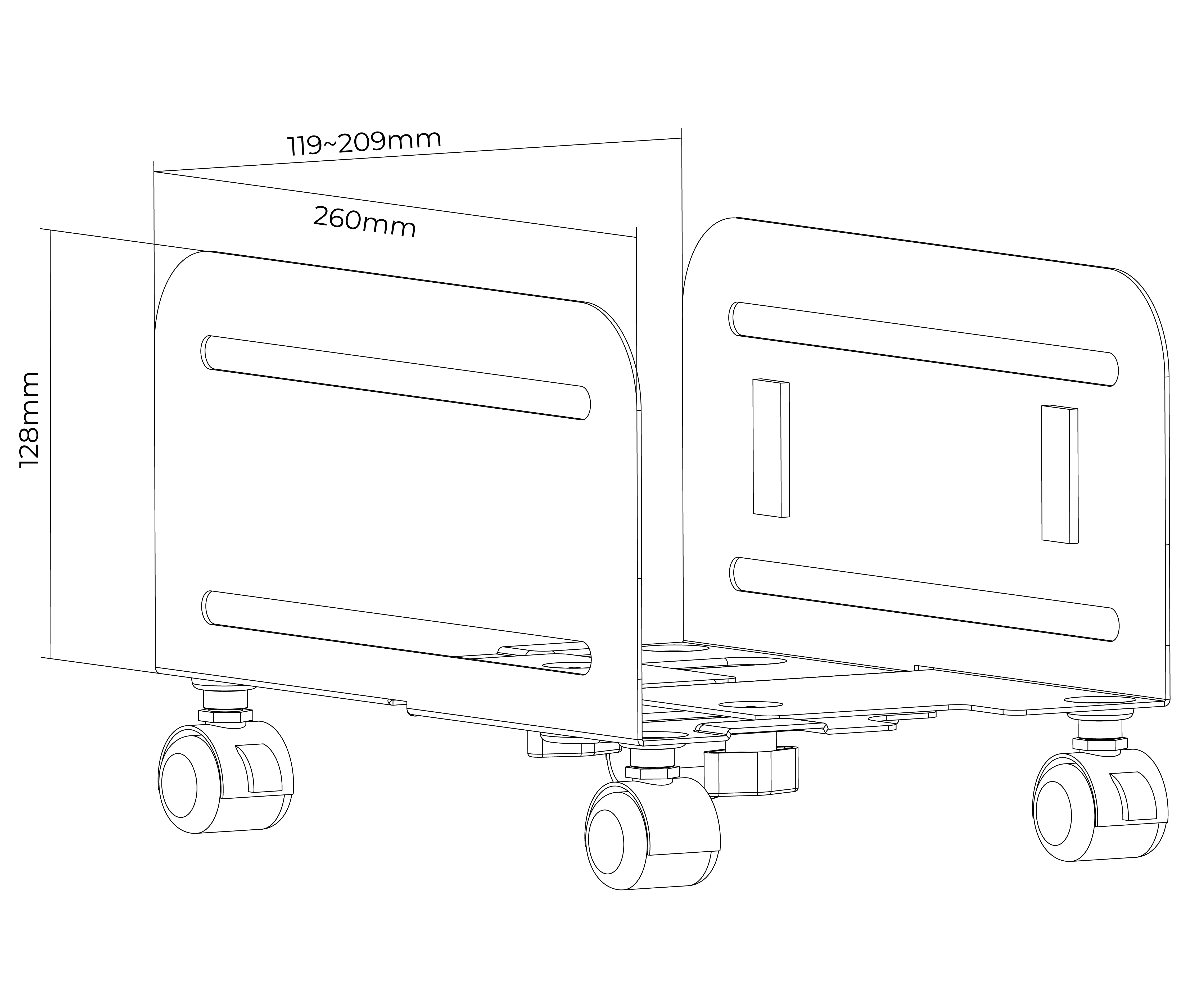 Base con ruedas para case CPU / PC Standard / Ancho regulable 11.9~20.9cm