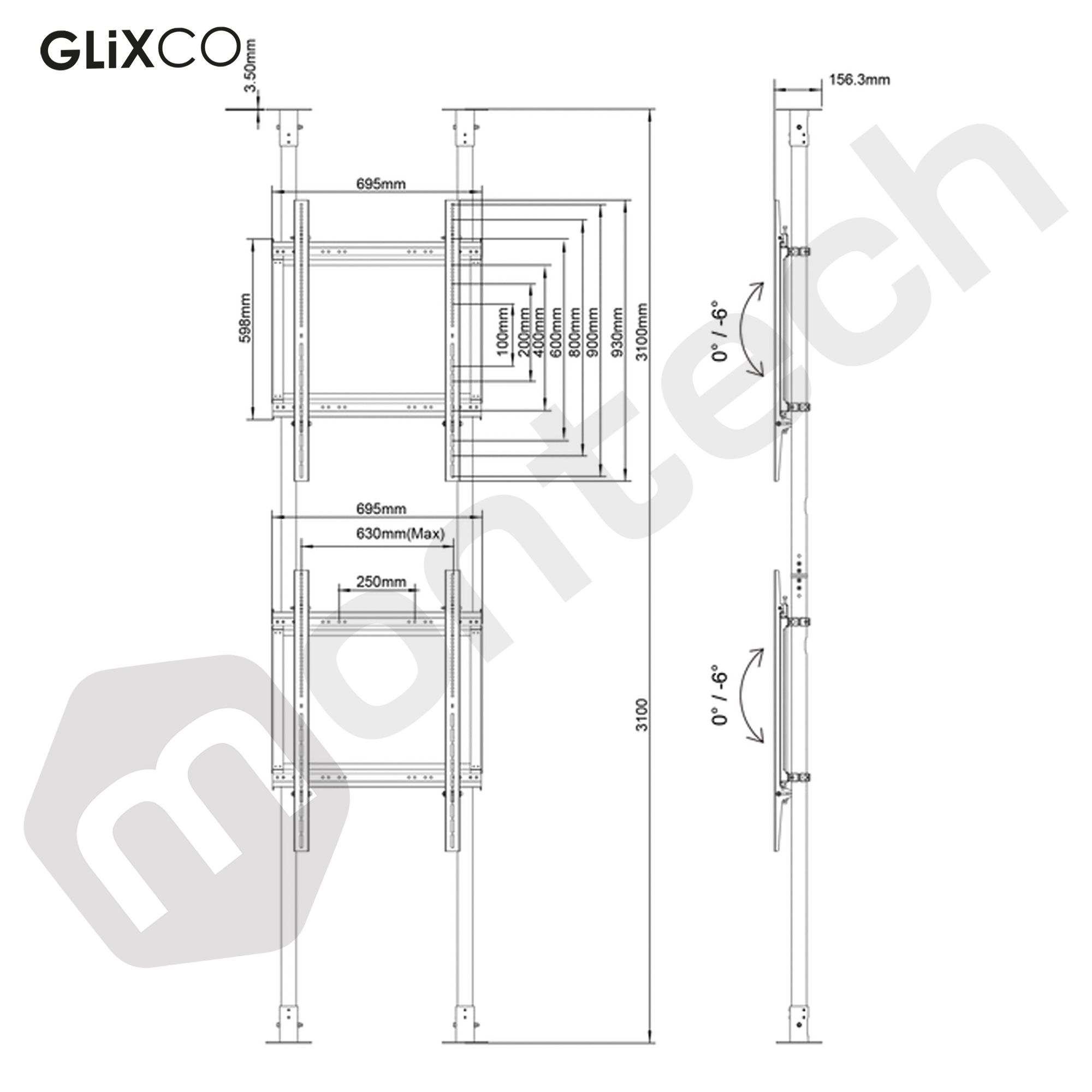 Rack Parante Tubular de Piso a Techo Doble TV 55 - 85 Pulg