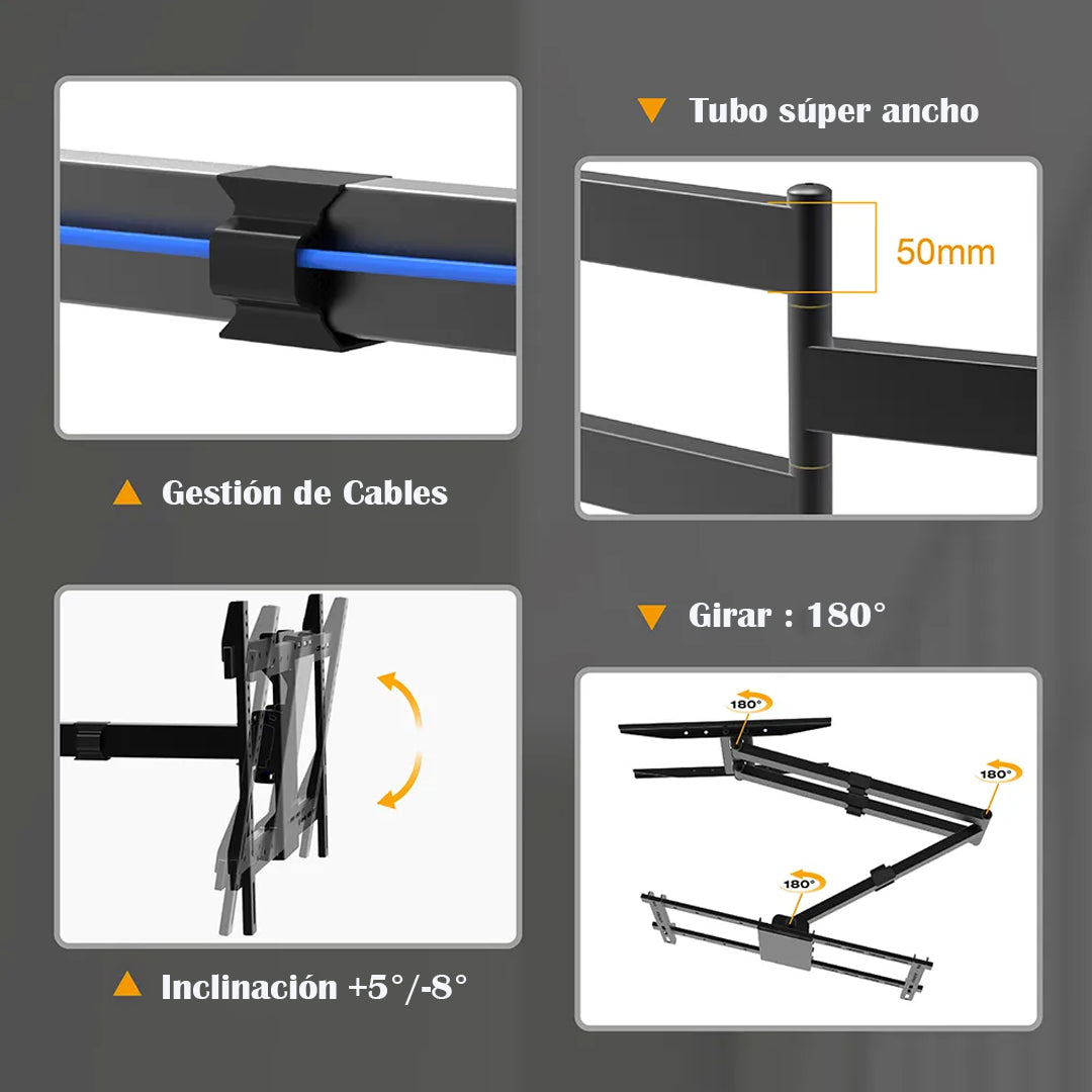 Rack Giratorio TV 32 a 75 Pulg / VESA Max 60x40cm / Carga 45 kg / Brazo extendido 100 cm