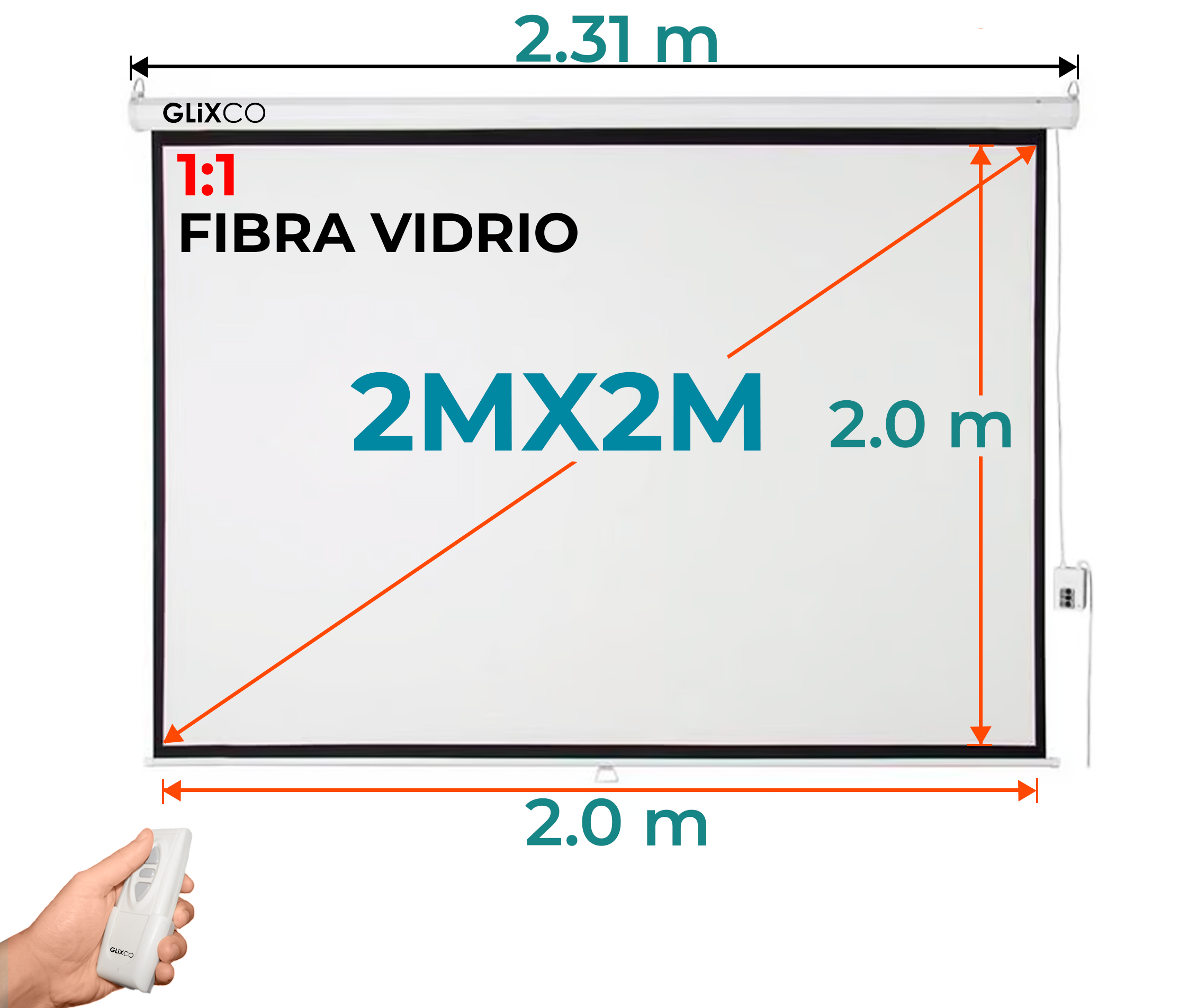 Ecran Eléctrico 2mx2m Pulg (1:1) 2.0x2.0 m / Fibra de Vidrio