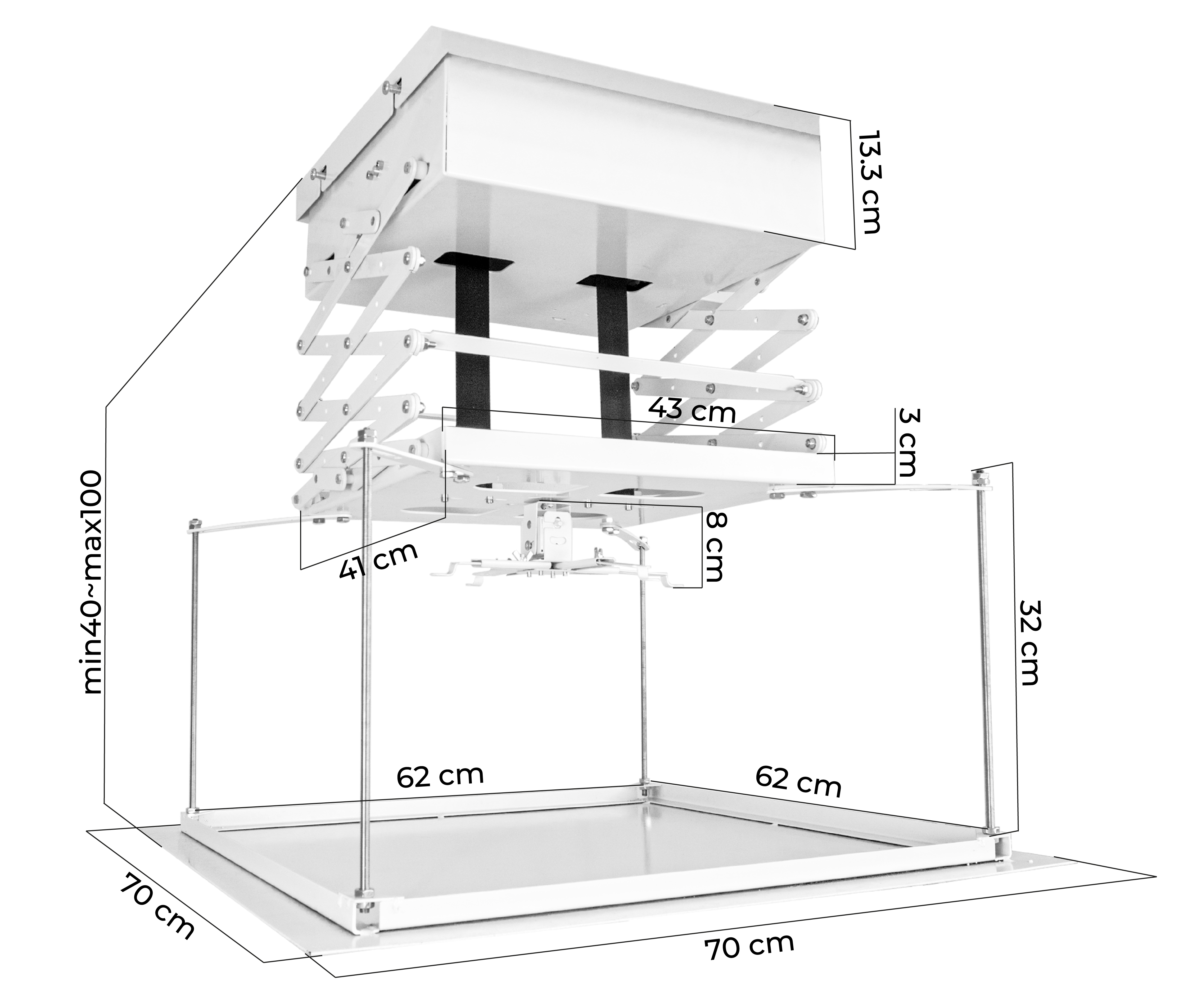 Rack Soporte Eléctrico para Proyector Pesados - Extra Grande- Carga 40 kg / Altura Max 100cm