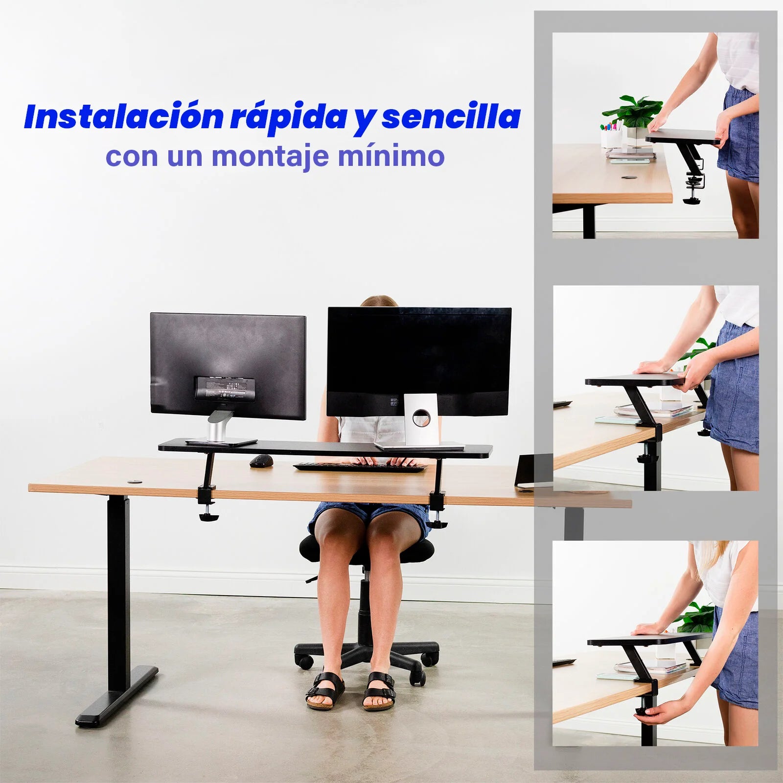 Soporte Elevador para 2 Monitores / Estante de Escritorio con Abrazadera