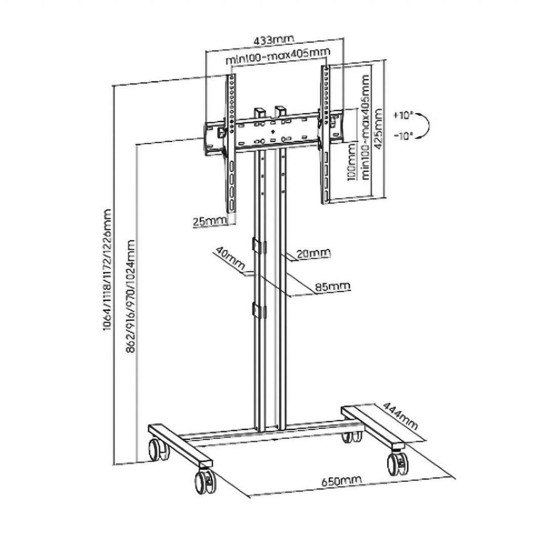 Pedestal con Rueda para TV 34-55 Pulg / VESA Max 400x400 mm / Carga 35 kg