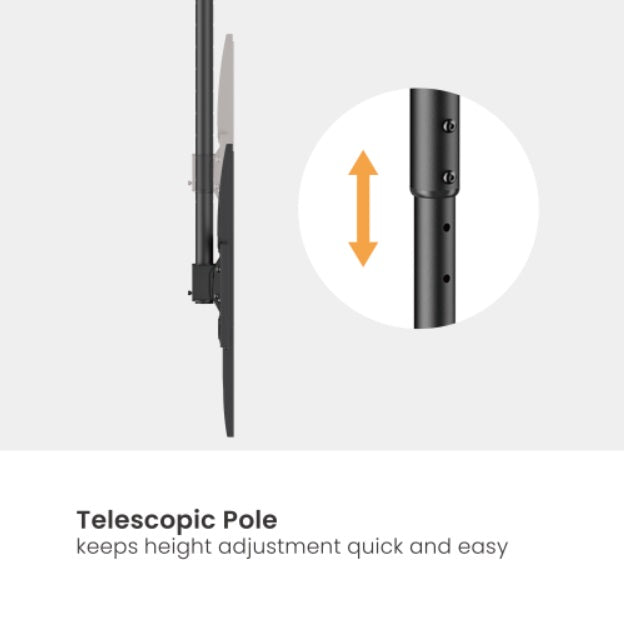 Rack Techo con doble Tubo TV 60 a 120 Pulg / Alt Regulable 109 - 169 cm / VESA Max 1000x600mm / Carga 120 kg