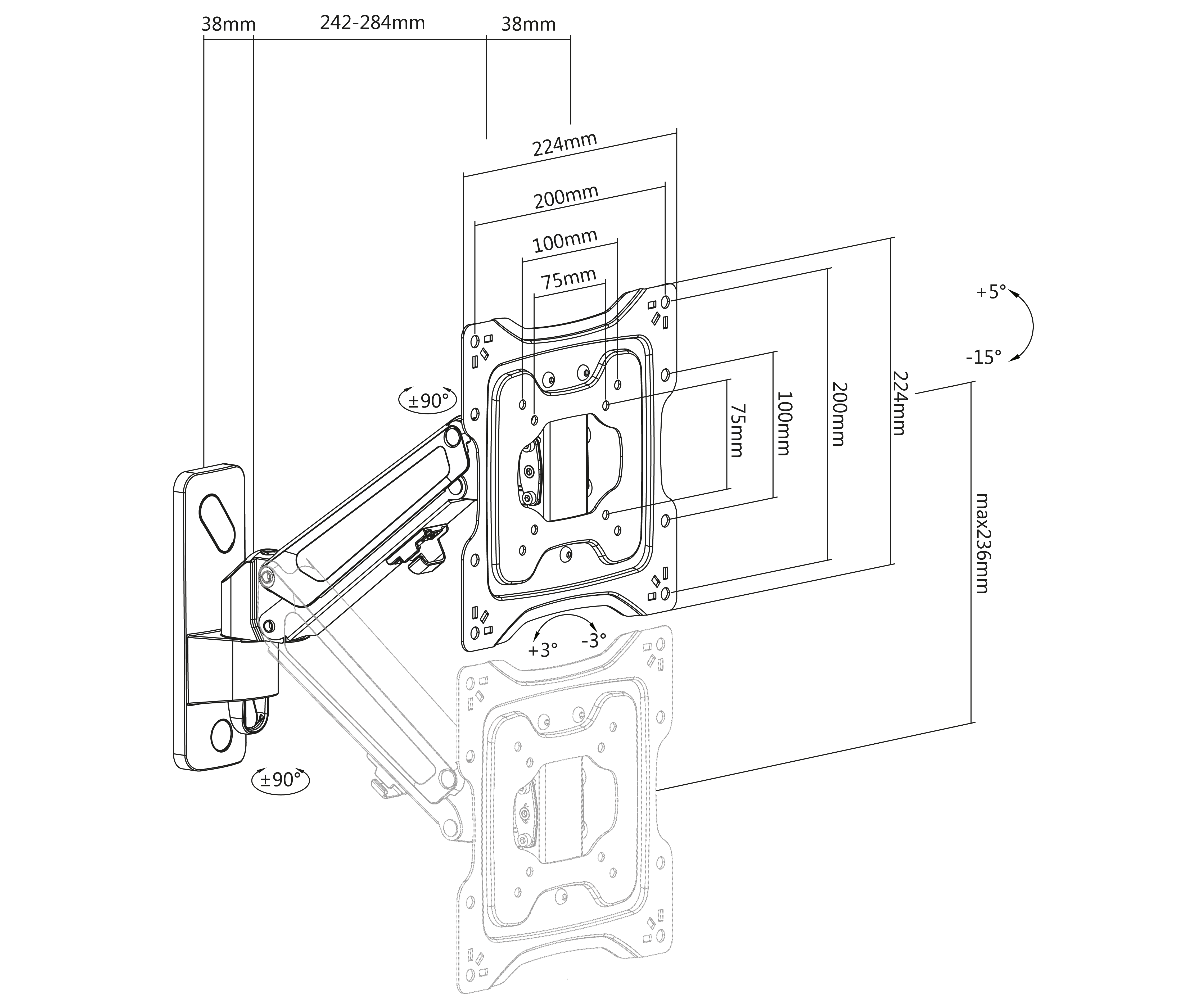 Rack con Gas Spring para TV y Monitor 32 a 43 pulg / VESA Max 200x200mm / Carga 23 kg