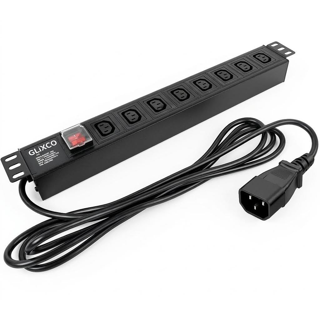 PDU 19" 1RU POWER RACK 8 TOMAS C13/ ENCHUFE C14 / CABLE 3 MT