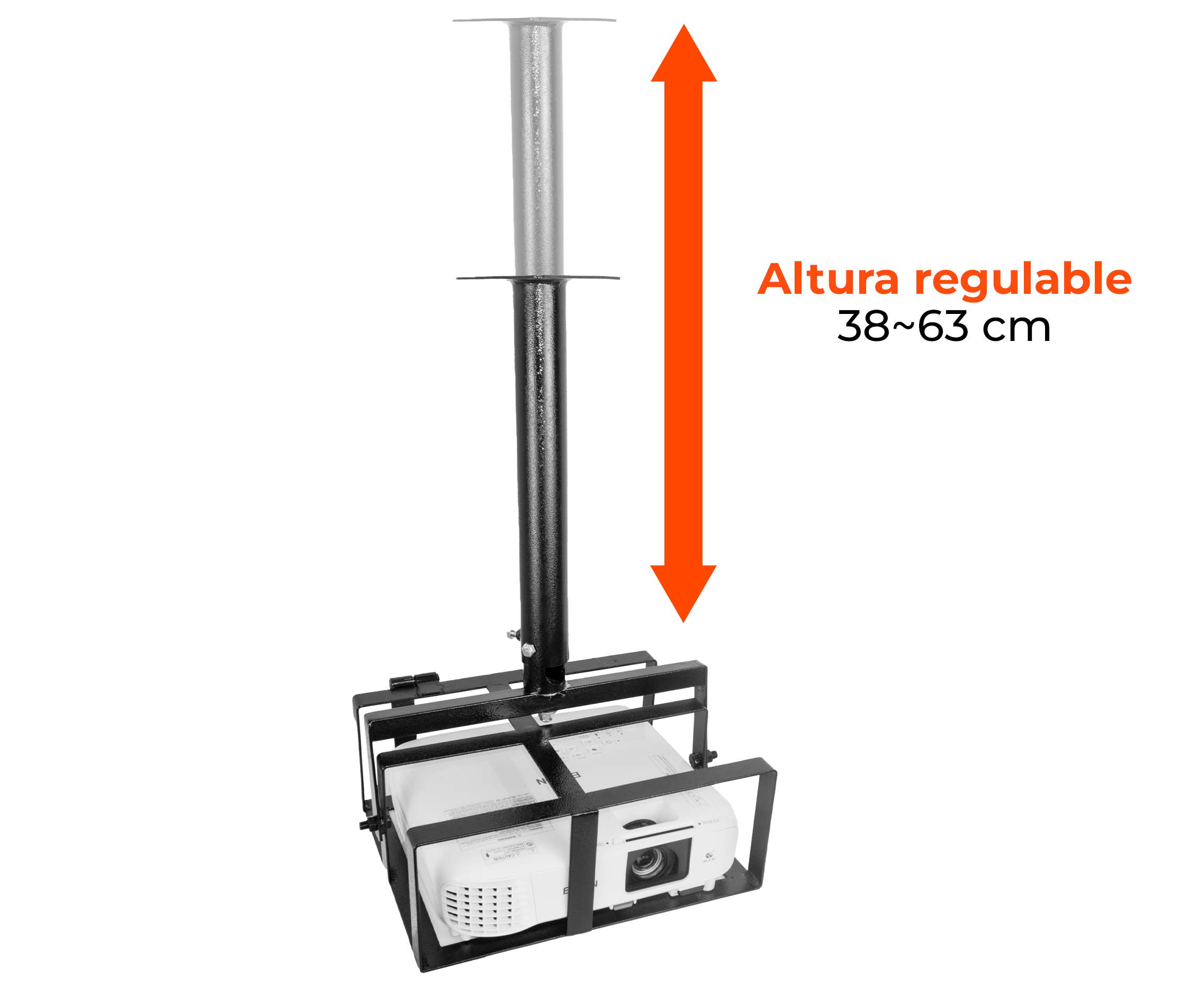Soporte Techo para Proyector Tipo Jaula Antirrobo 34x28x13.8cm / Altura Tubo 38~63 cm