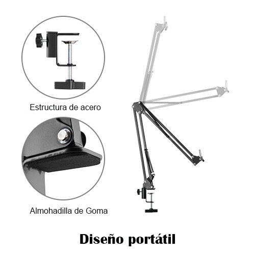 Micrófono condensador y soporte de brazo con abrazadera