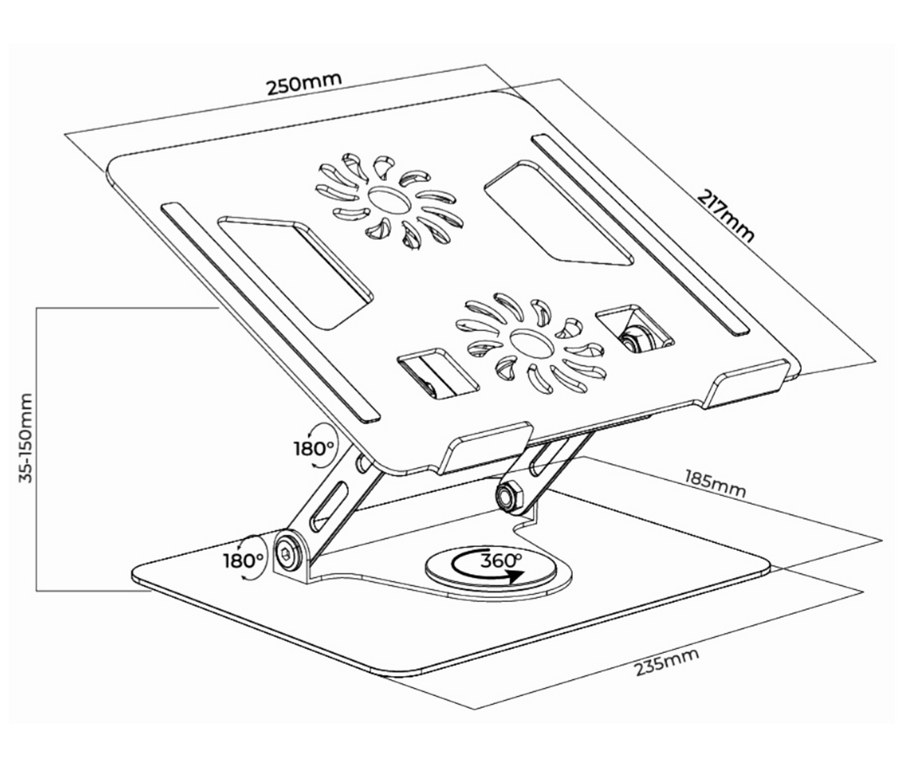 Soporte Plegable Giratorio 360° para Laptop 11 a 15.6 Pulg / Cooler