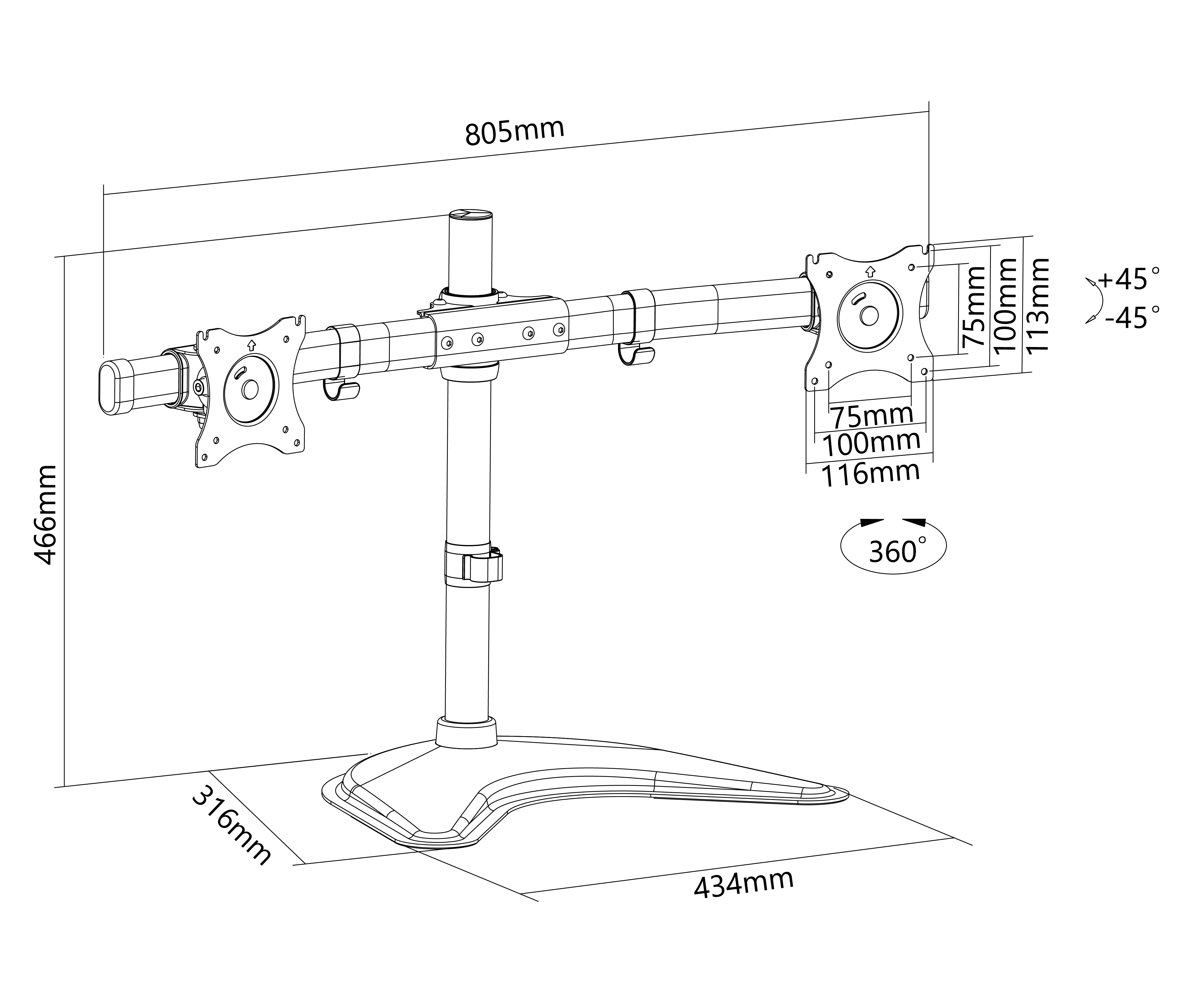 Rack Soporte con Base de Escritorio para 2 Monitores 13 a 27 Pulg