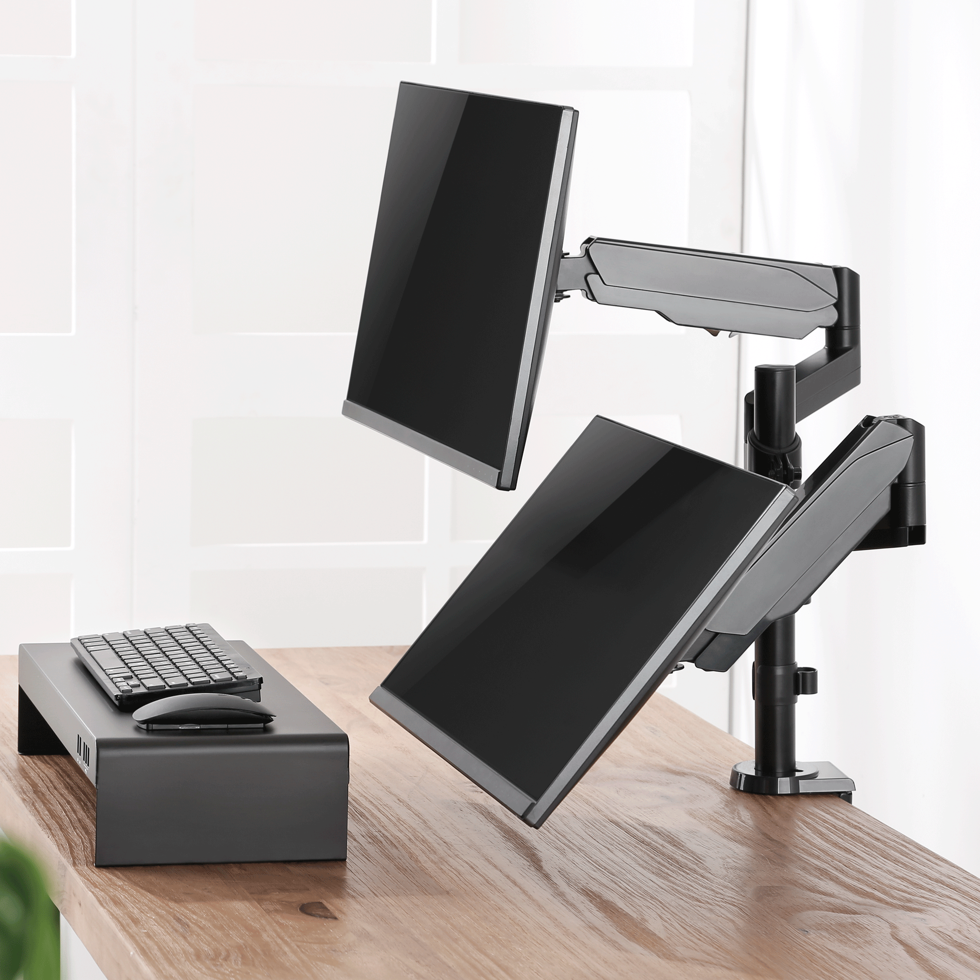 Rack Soporte Doble Brazo con Gas Spring de Escritorio para 2 Monitores 17 a 32 Pulg