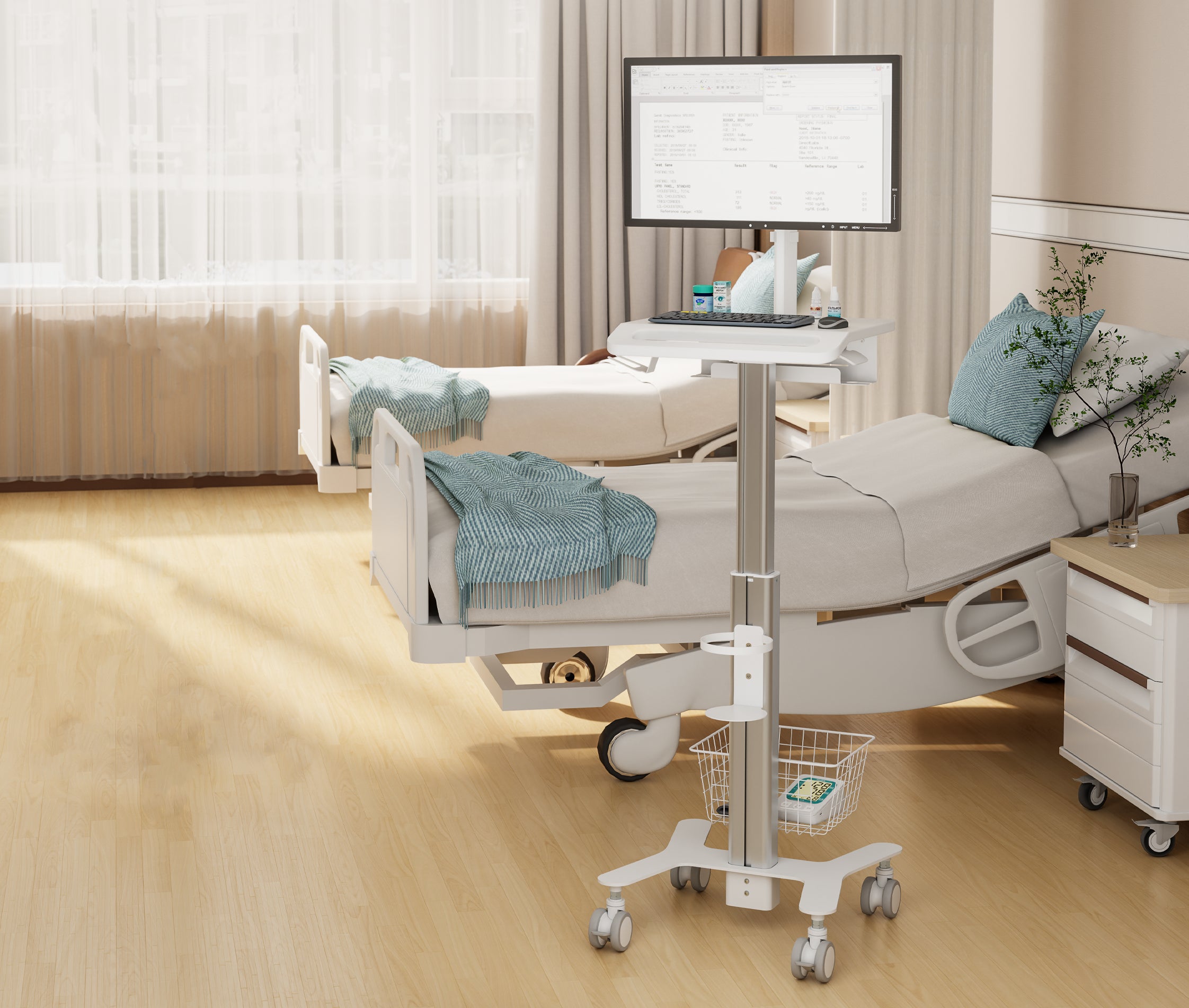 Carro Médico Multialmacén y Soporte para Monitor 17 a 27 Pulg