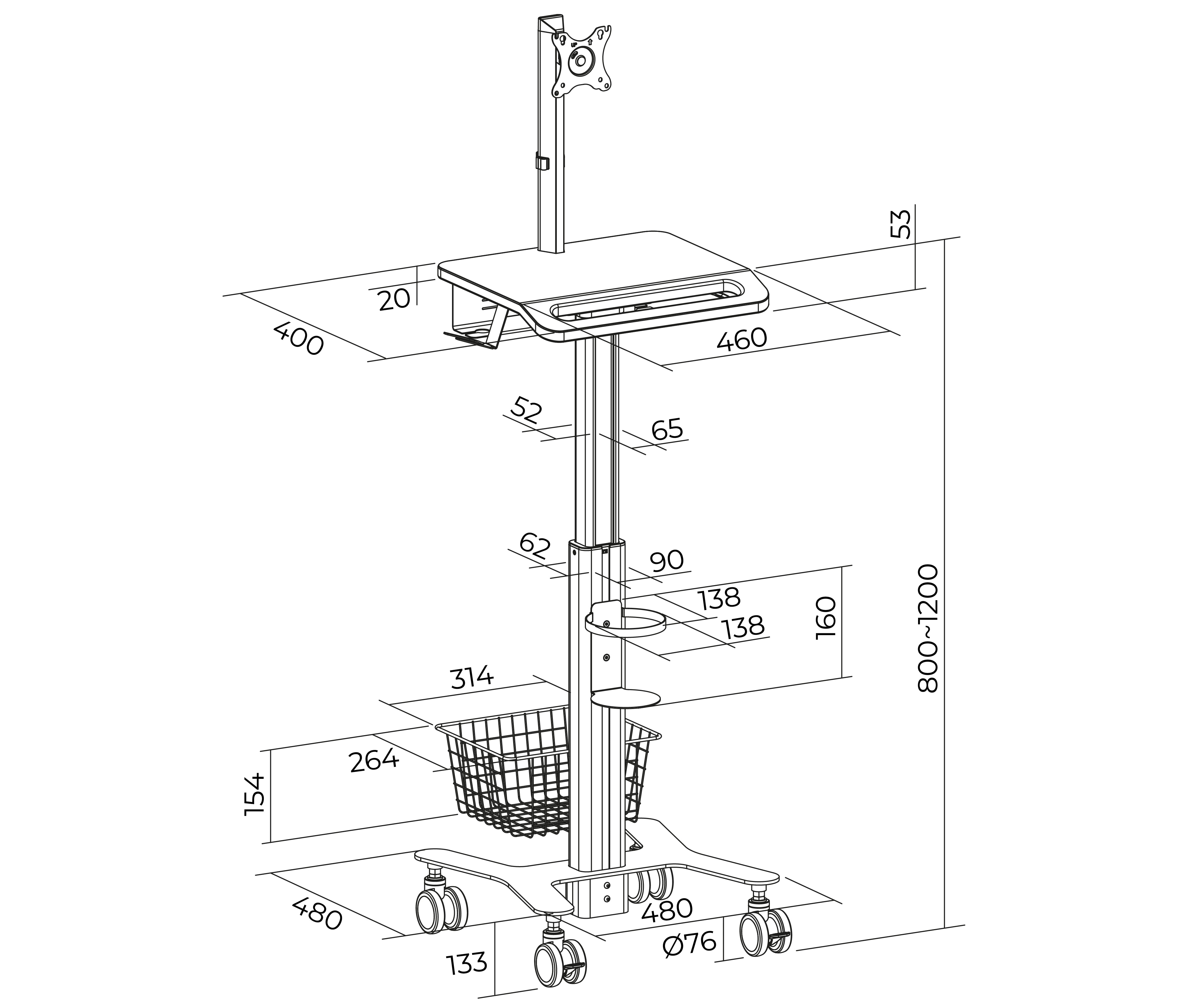 Carro Médico Multialmacén y Soporte para Monitor 17 a 27 Pulg