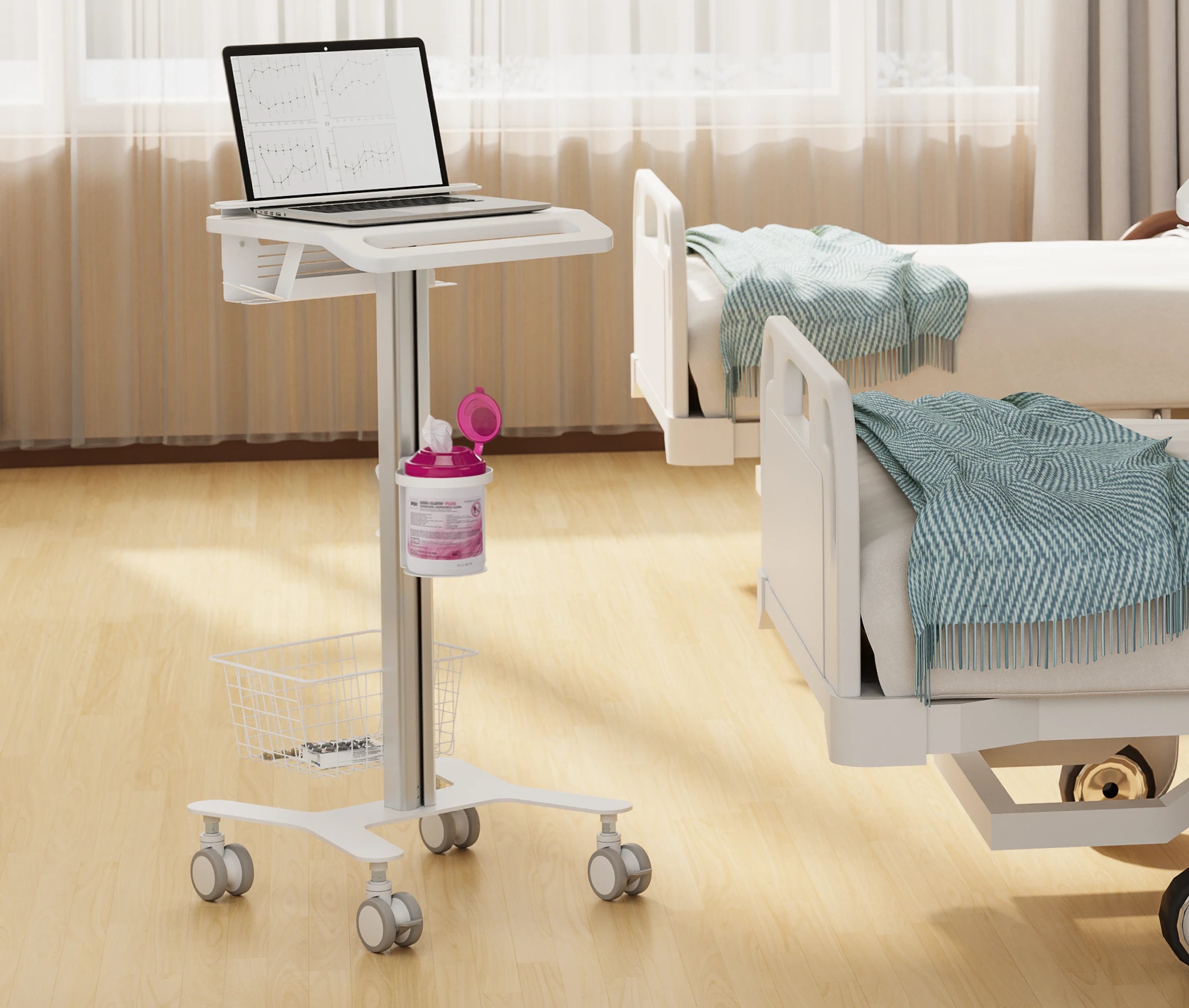 Carro Médico Multialmacén y Soporte Antirrobo para Laptop