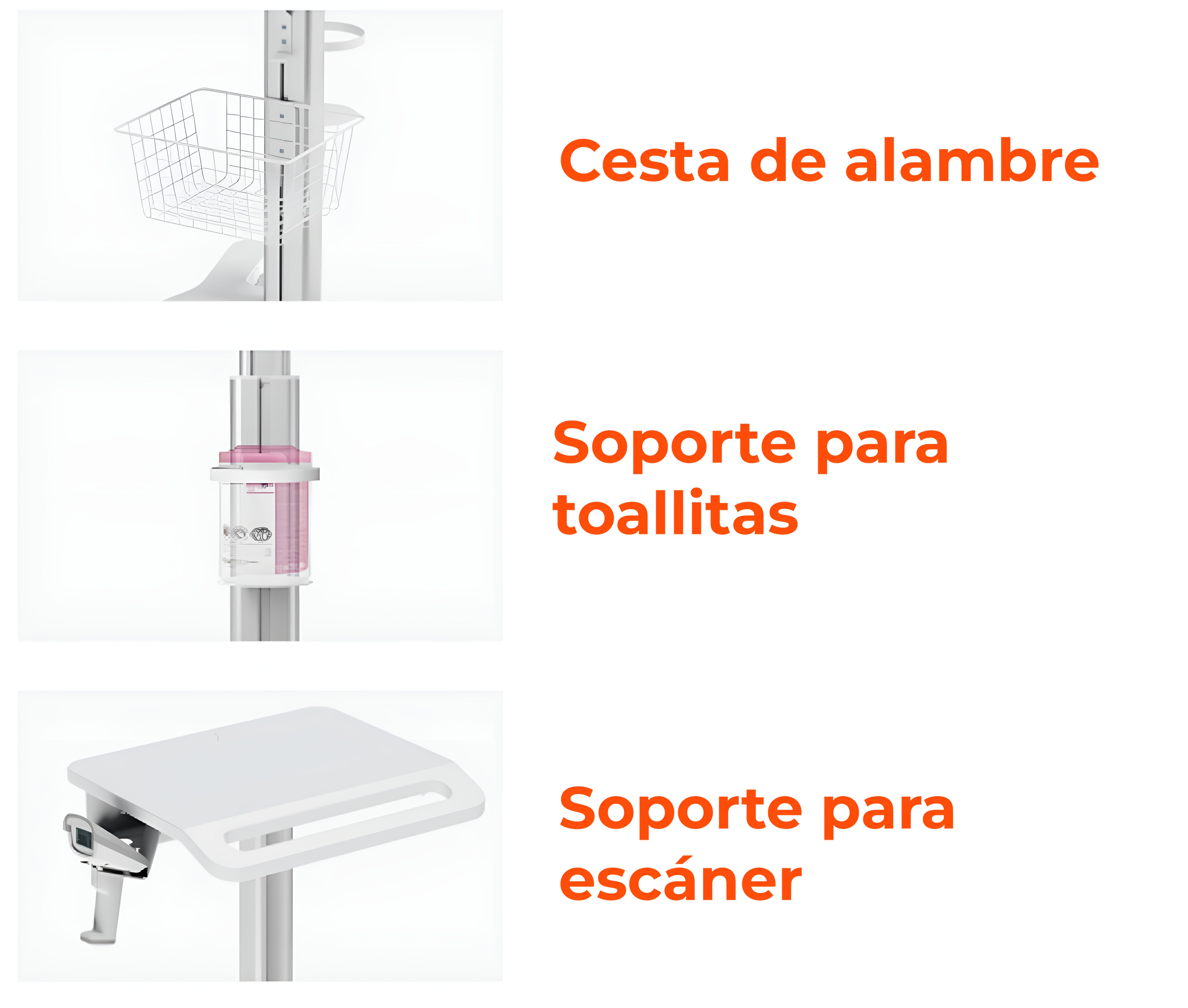 Carro Médico Multialmacén y Soporte para Monitor 17 a 27 Pulg
