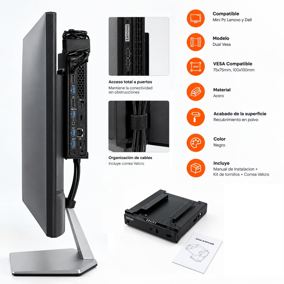 Soporte para Mini Pc Lenovo Dell Desktop Dual Vesa