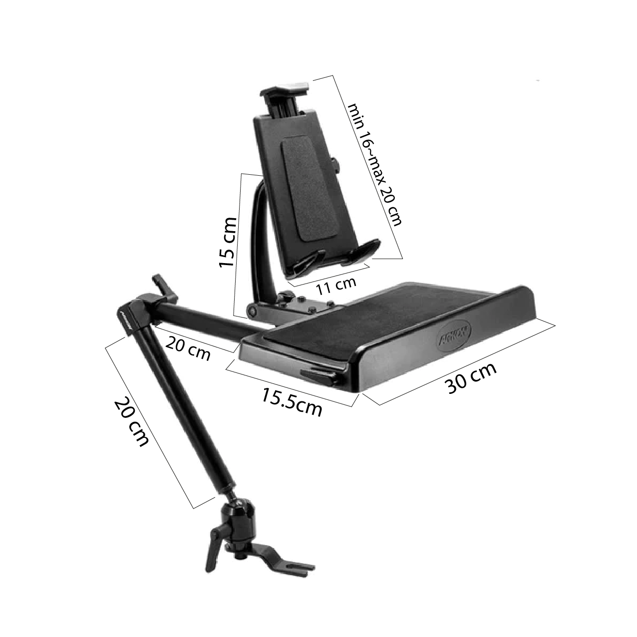 Soporte con brazo para Tablet 9-12 Pulg y Teclado / Fijación en asiento del auto y camiones