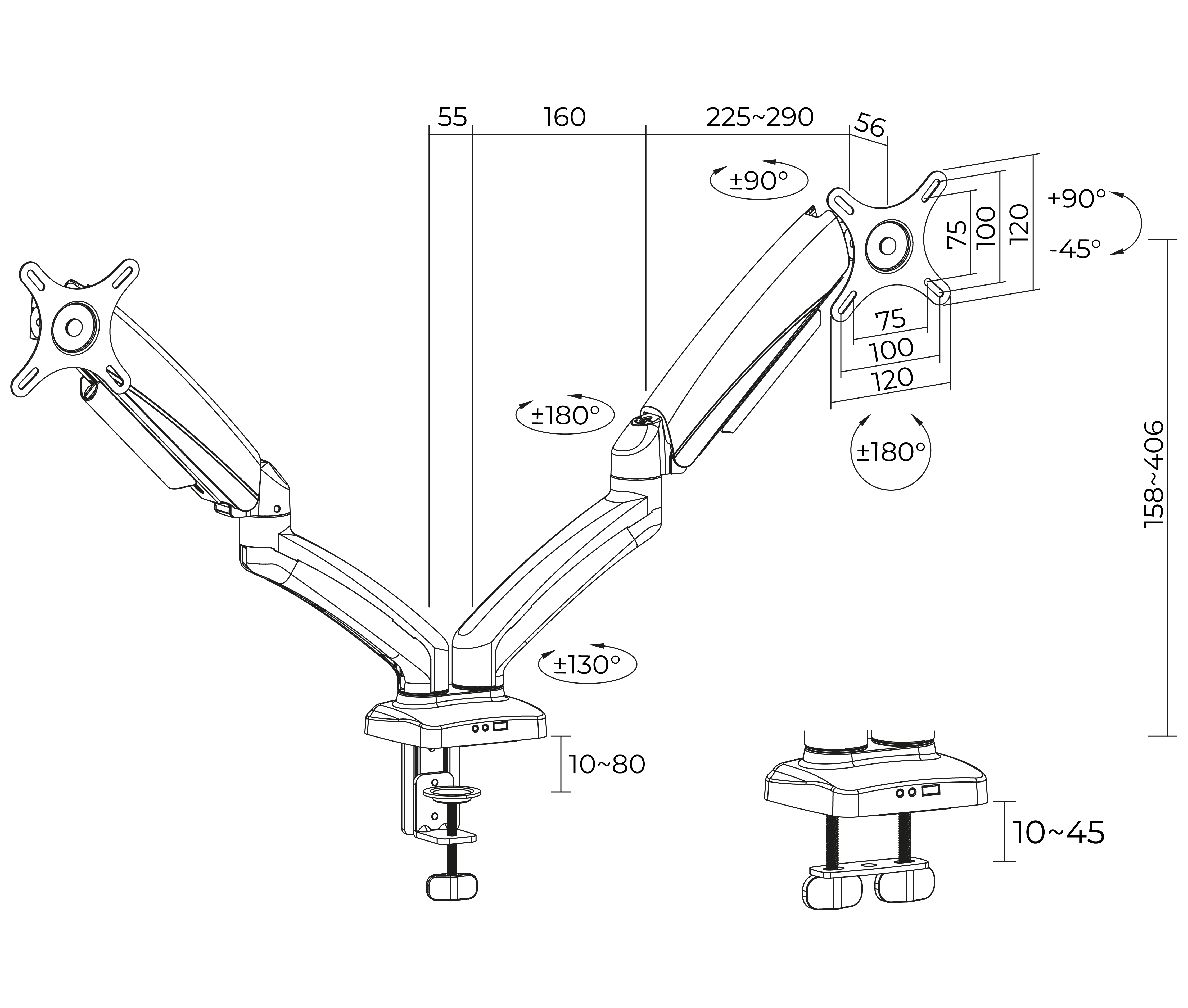 Rack Soporte Doble Brazo de Escritorio 2 Monitores 17 a 32 Pulg