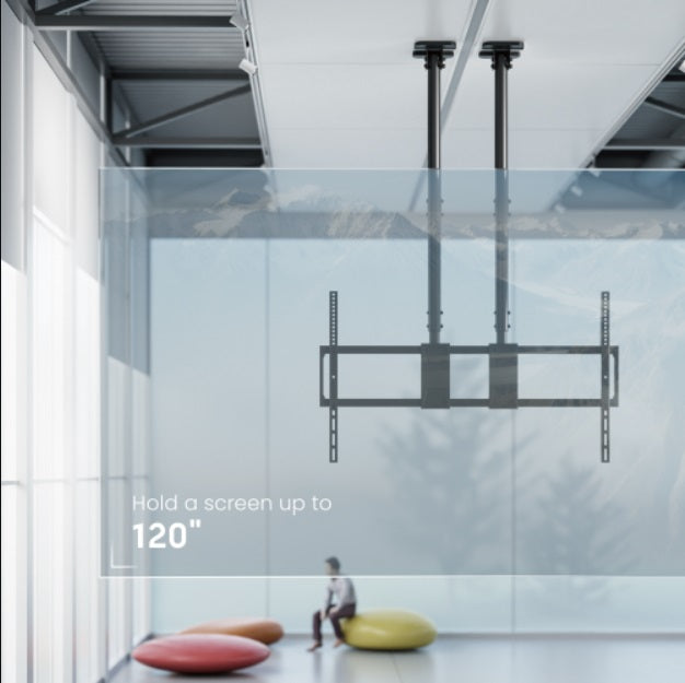 Rack Techo con doble Tubo TV 60 a 120 Pulg / Alt Regulable 109 - 169 cm / VESA Max 1000x600mm / Carga 120 kg