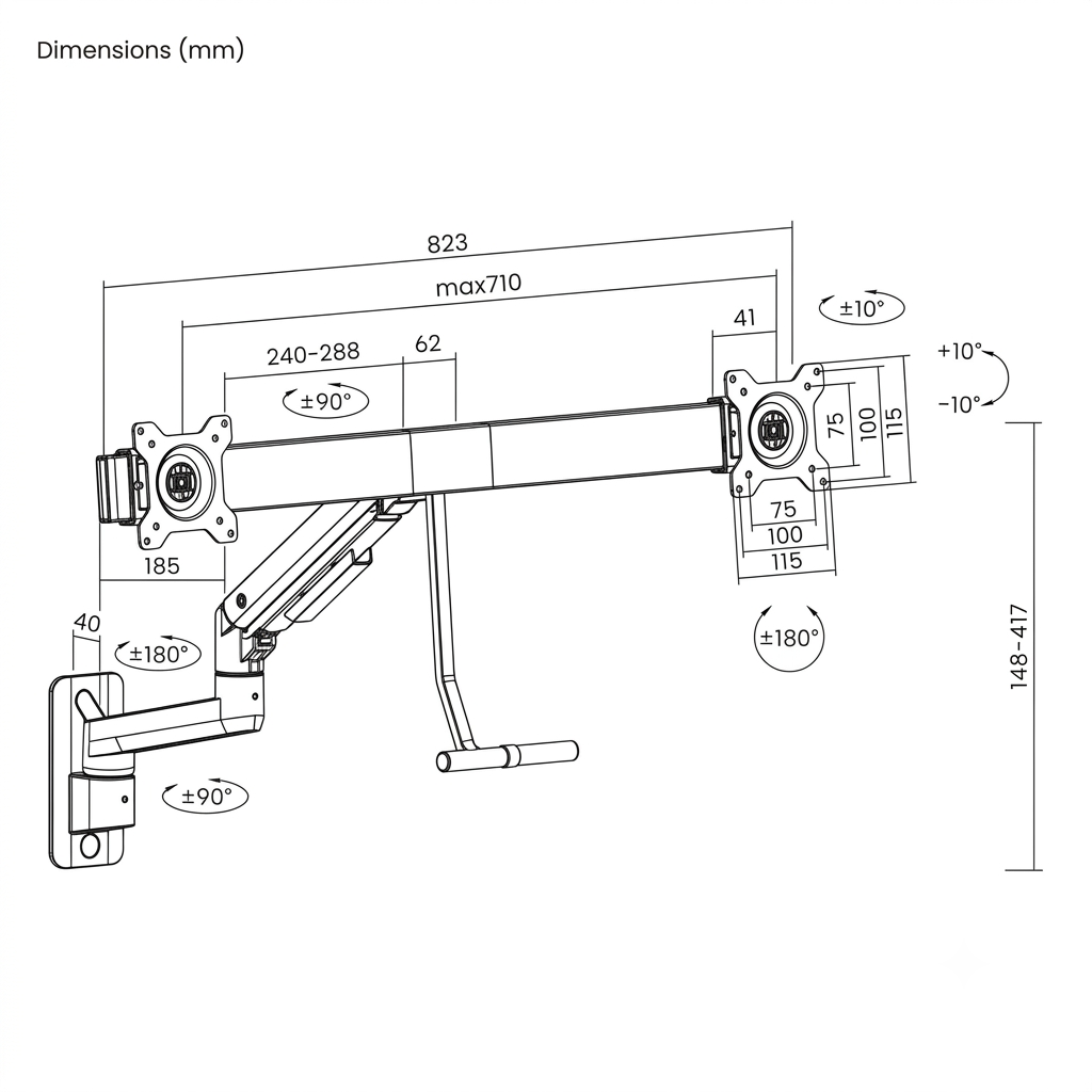 Soporte de pared con brazo para doble monitores 17 pulg a 32 pulg / Gas spring hidráulico