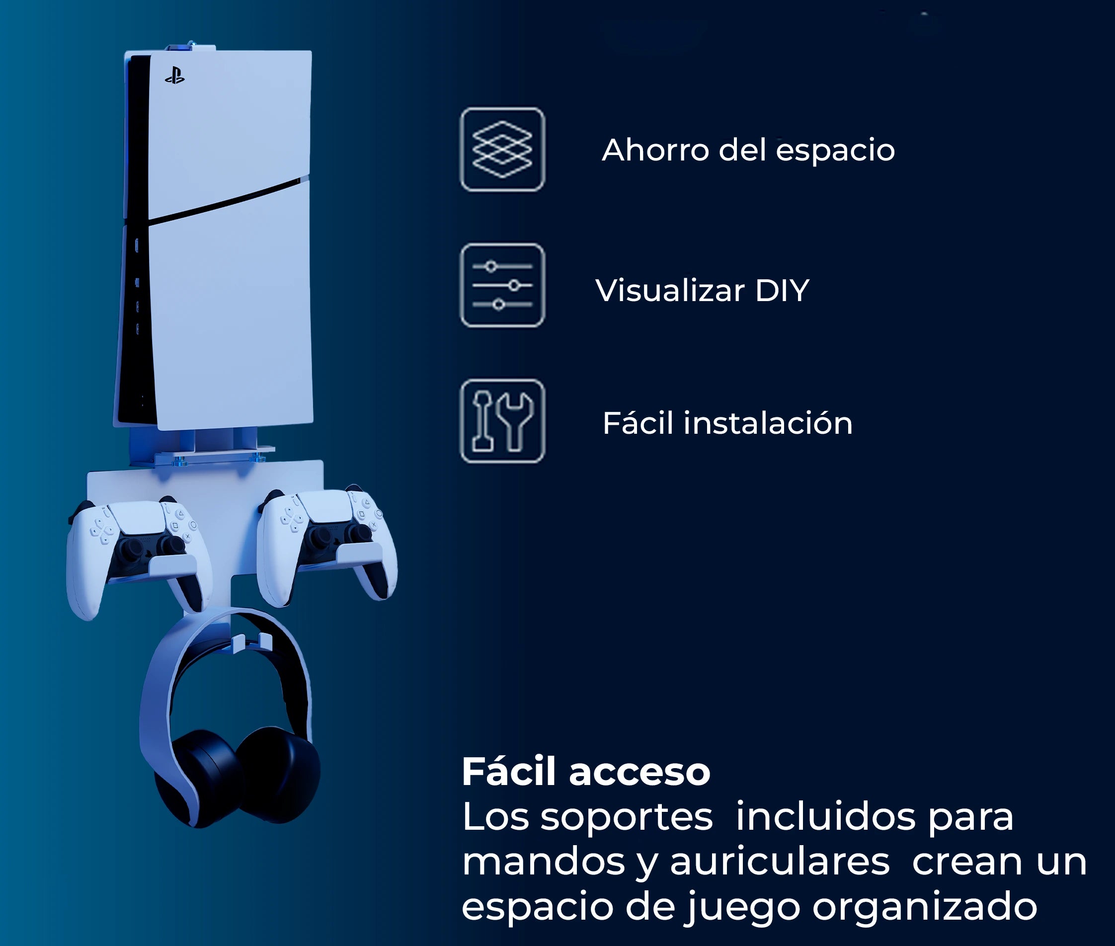 Rack Soporte de Pared para PS5/PS5 Slim, Mandos y Audifonos