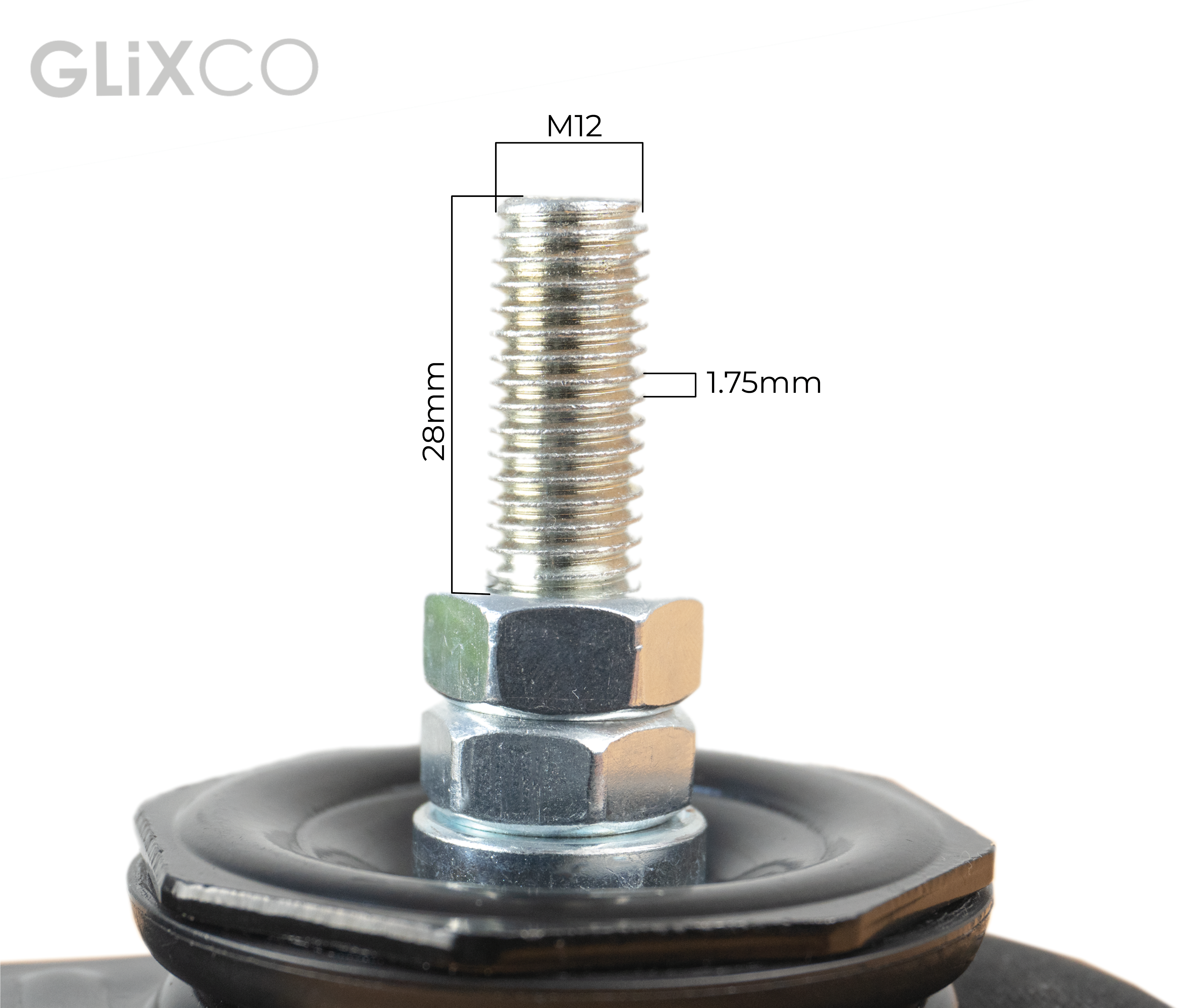 Rueda Garrucha 3" Pulg (75mm) con perno M12 y freno / (x2)