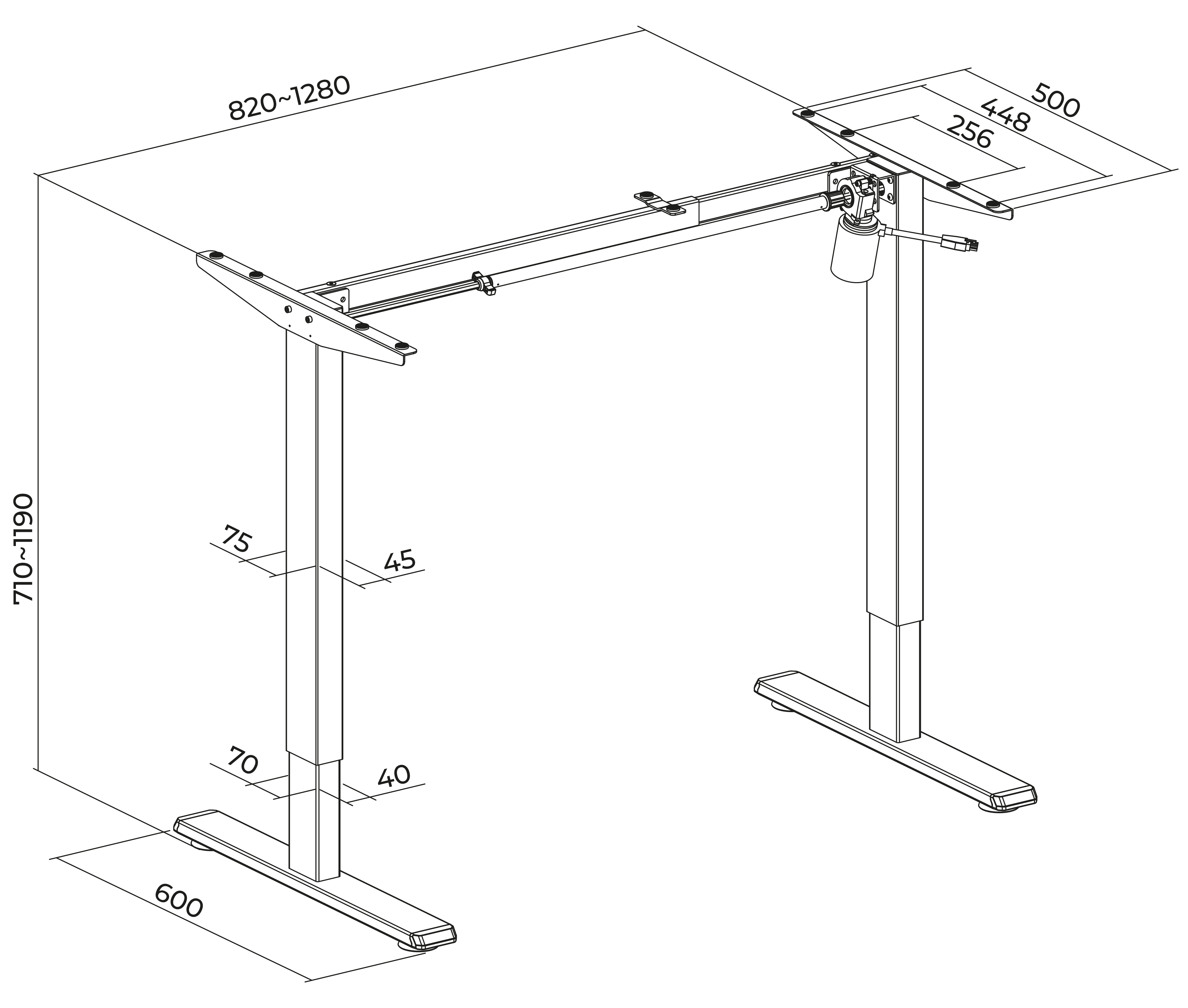Patas Eléctricas con Motor Único- Carga 80 kg / Ancho y Altura Regulable