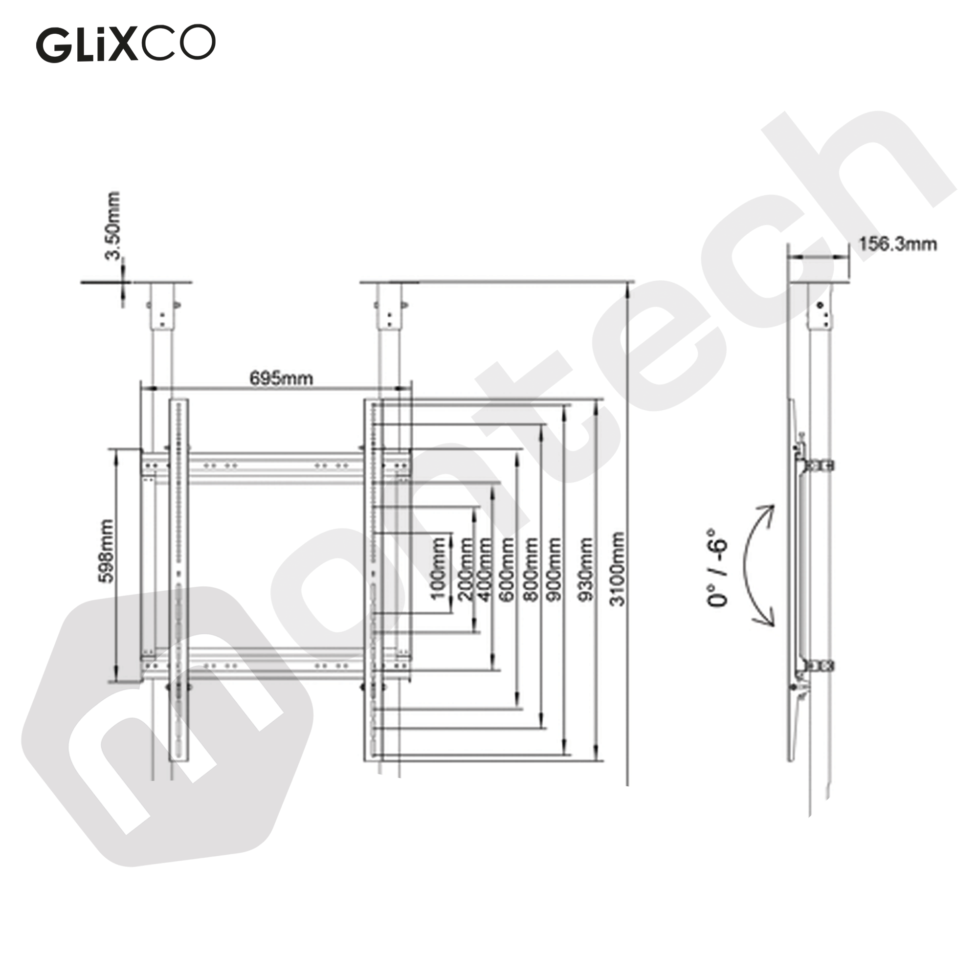 Pedestal Parante Tubular doble Piso a Techo para TV de 65 - 100 Pulg