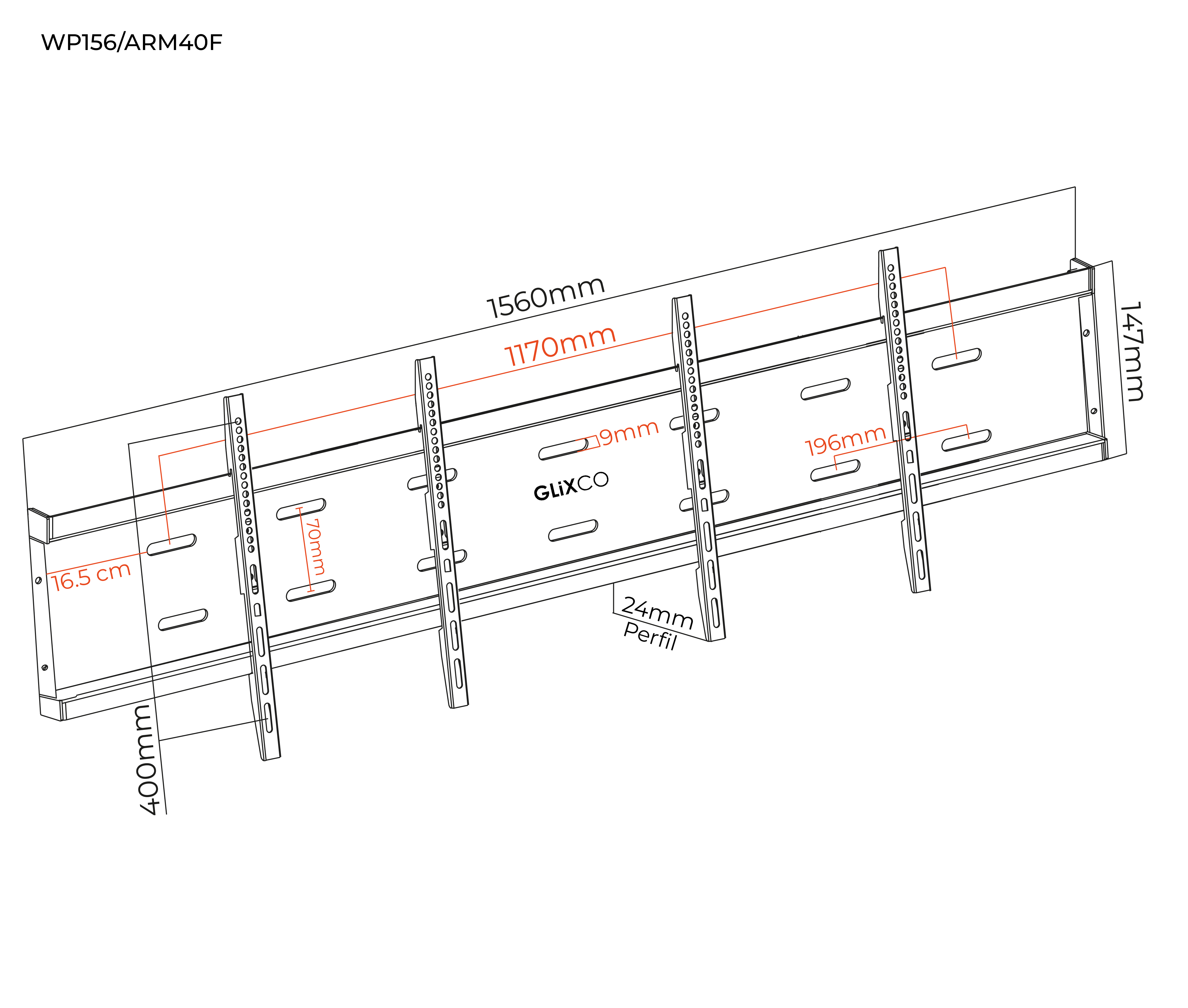 Rack Fijo Videowall 1x2 para doble TV 40 a 43 Pulg / 156 cm / VESA Max 400x400mm