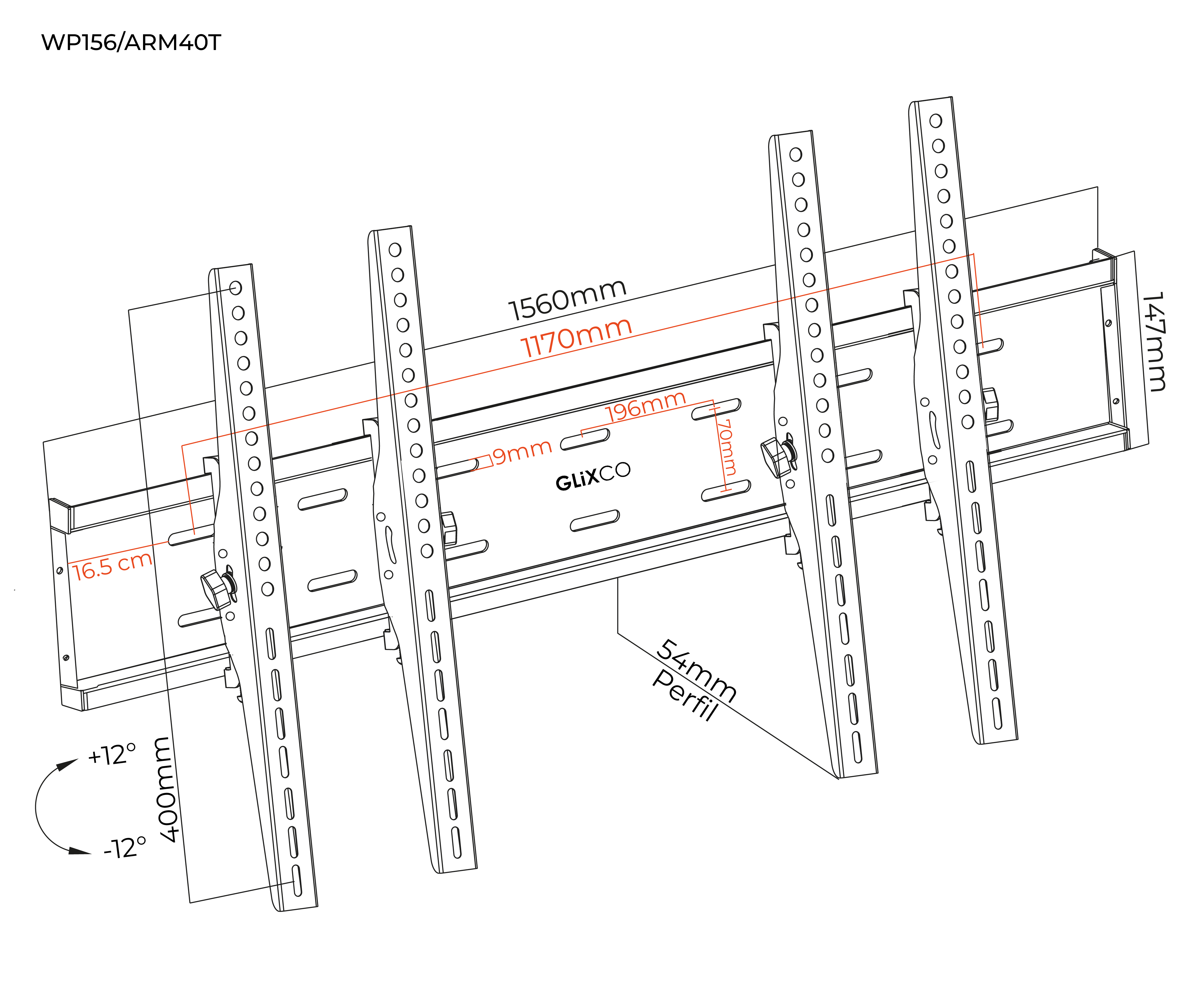 Rack Fijo Videowall 1x2 para doble TV 40 a 43 Pulg / 156 cm / VESA Max 400x400mm