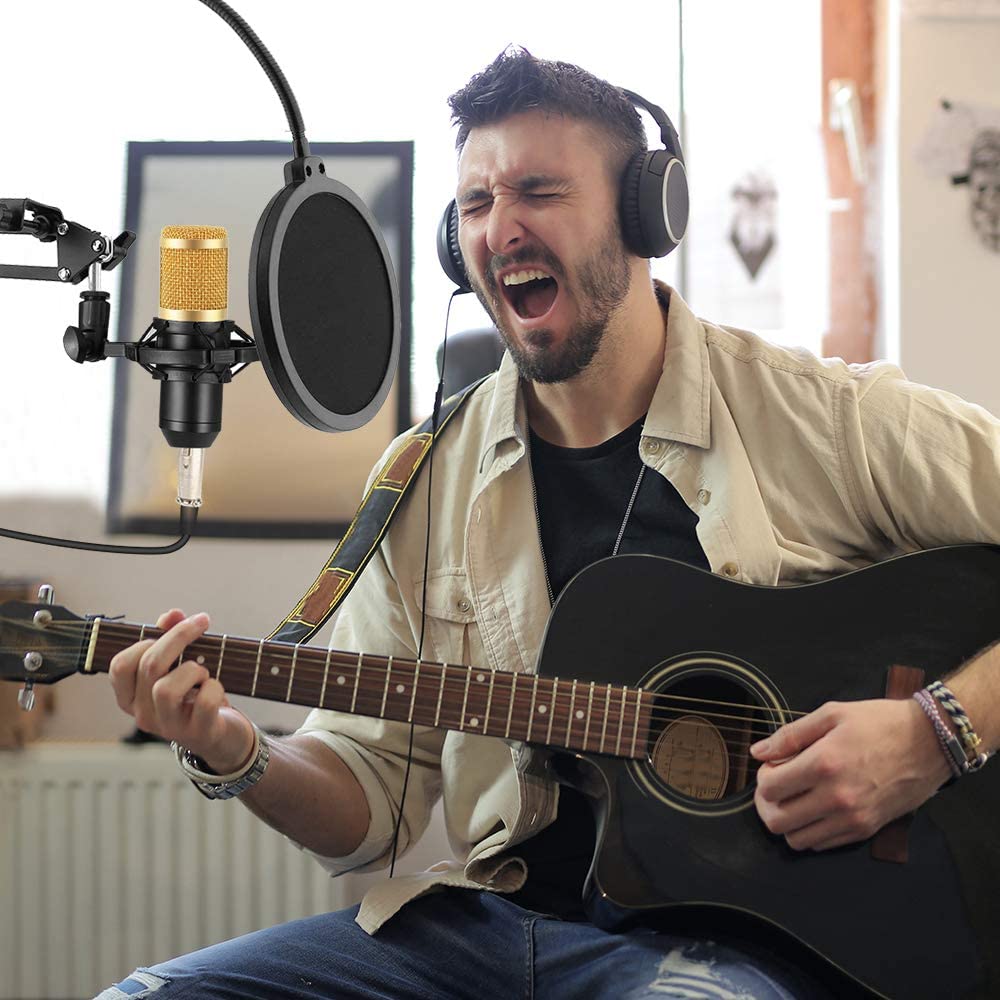 Micrófono condensador y soporte de brazo con abrazadera