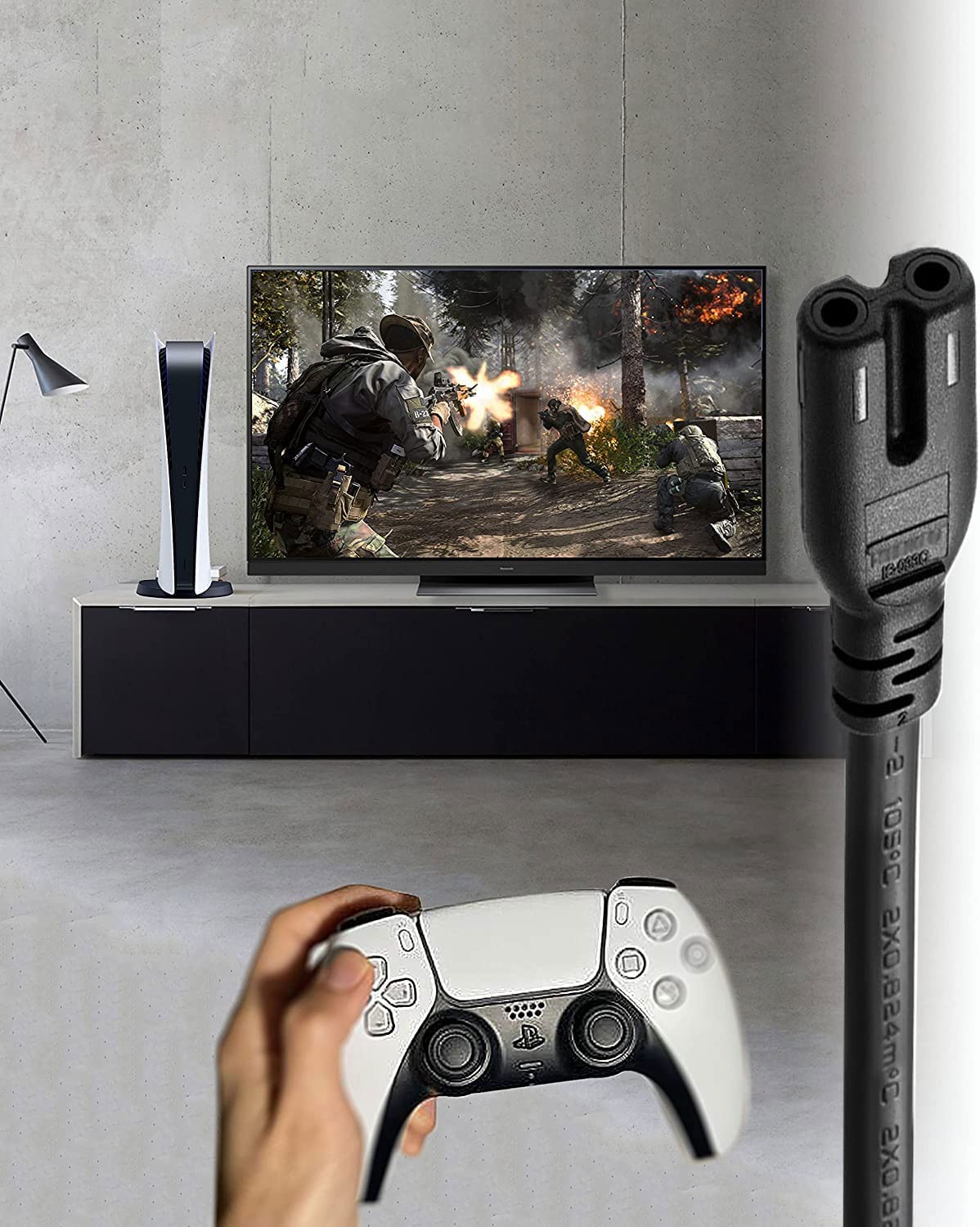 Cable de Poder de 3 Mts / Conector Tipo 8 / Certificación UL / 18 AWG / Ideal para Rack TV de brazo largo