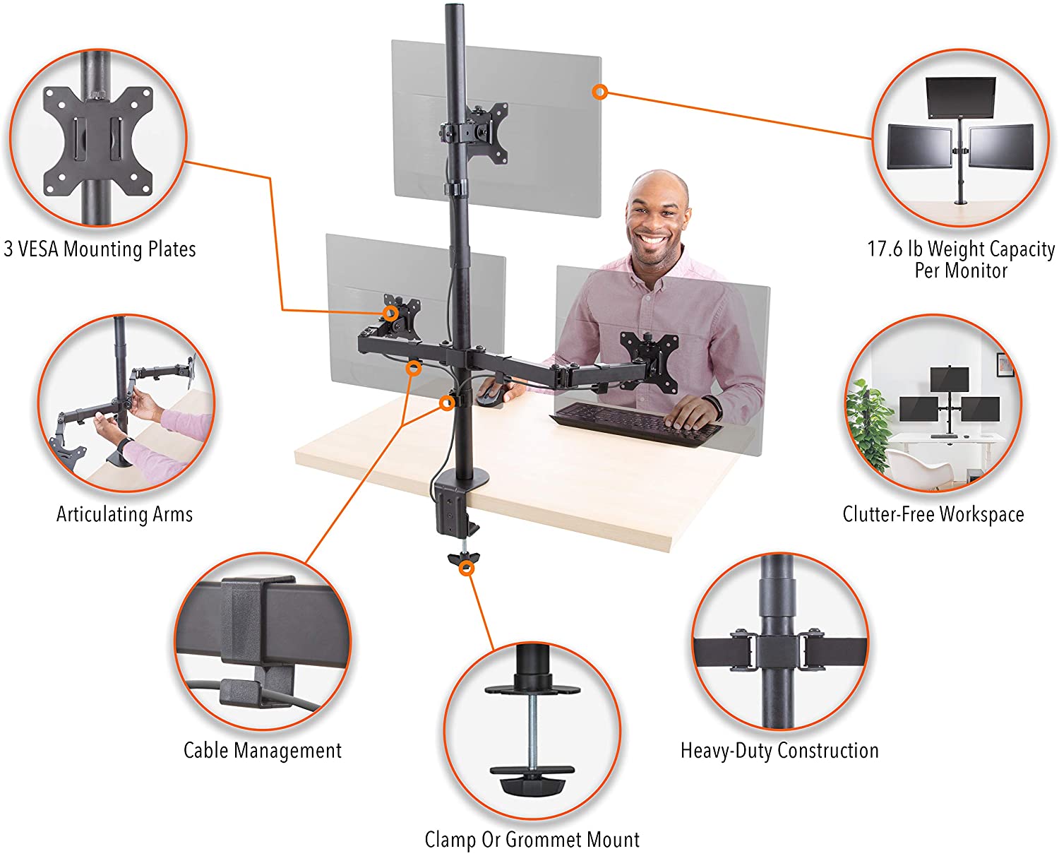 Rack Soporte Triple de Escritorio Para 3 Monitores de 13 A 32 Pulgadas