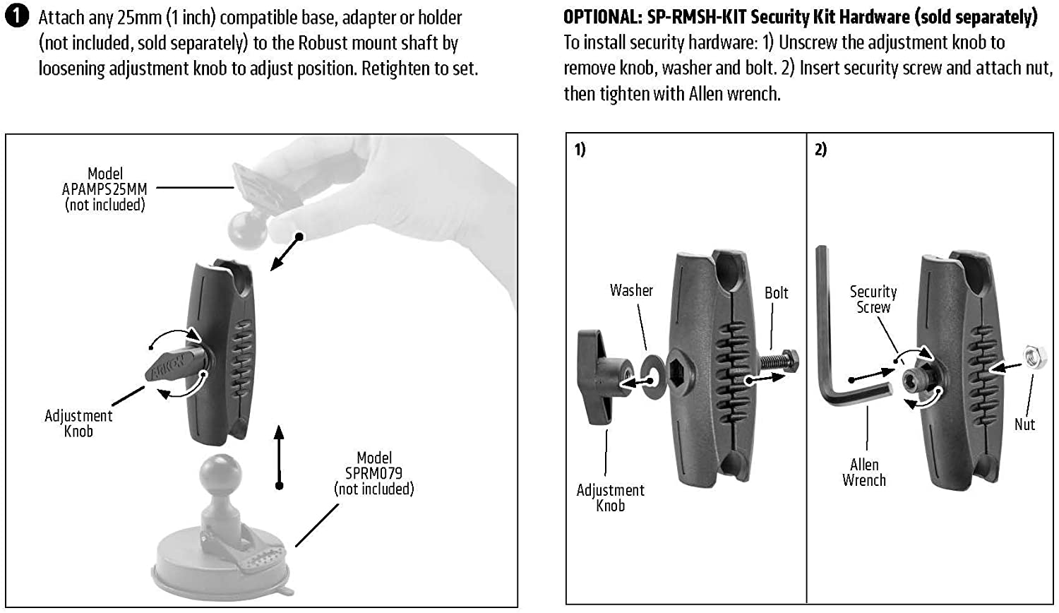 Repuesto - Brazo Adaptador Compatible con bola de 25 mm (1 pulgada)