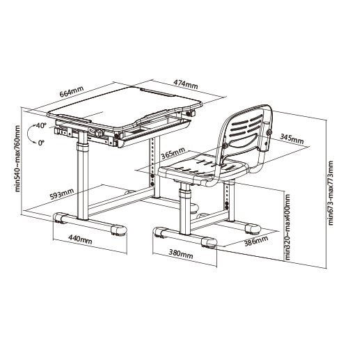 Escritorio y Silla para Niños de 3 a 11 años / Medida 67x48 cm