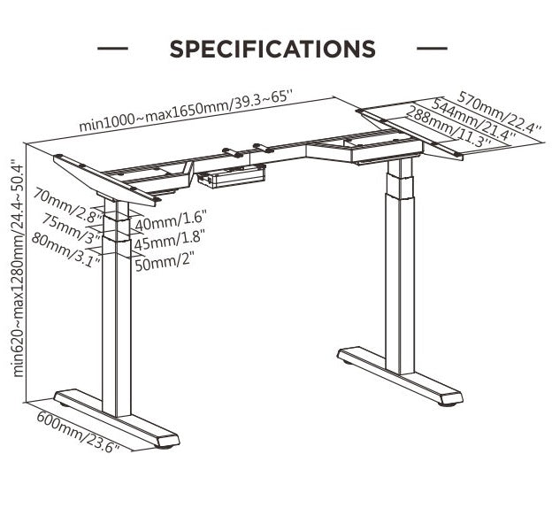 Patas Eléctricas con Doble Motor - Carga 125 kg / Ancho y Altura Regulable