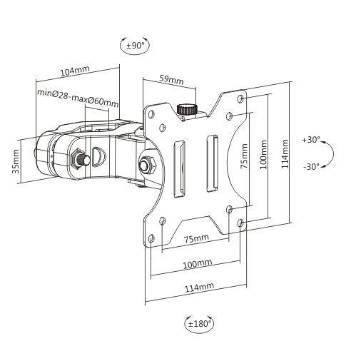 Soporte con Abrazadera para Monitor 17 a 32 Pulg Montaje en Poste, Tubo Tubular