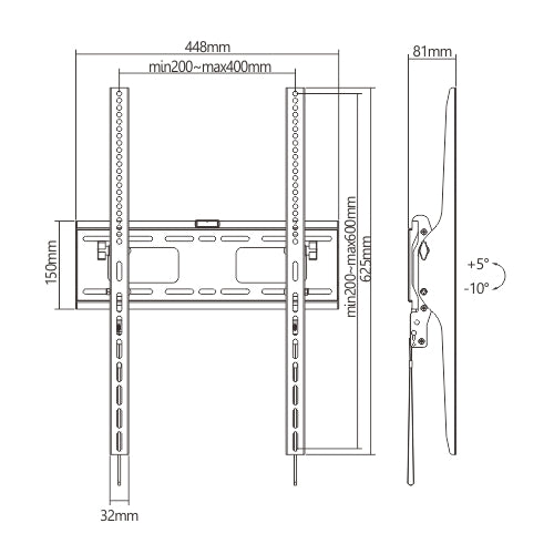 Rack Fijo Vertical con Inclinación para TV 37 a 75 Pulg / VESA Max 400x600mm / Carga 75 kg