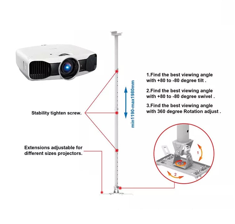 Rack Soporte para Proyector para Techo / Regulable 119 a 198cm
