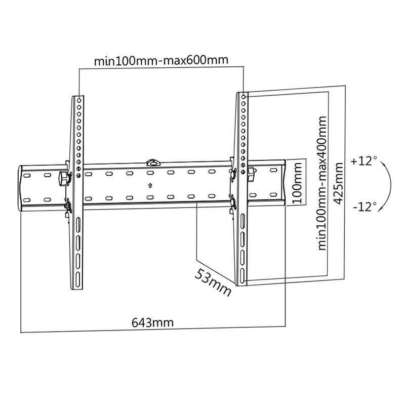 Rack Fijo con Inclinación para TV 37 a 70 Pulg / VESA Max 600x400mm / Carga 40 kg