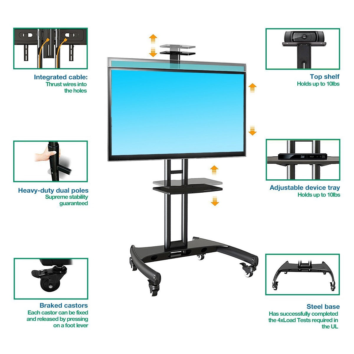 Pedestal con Ruedas para TV 32 a 70 Pulg / VESA Max 600x400mm / Carga 45.5 kg