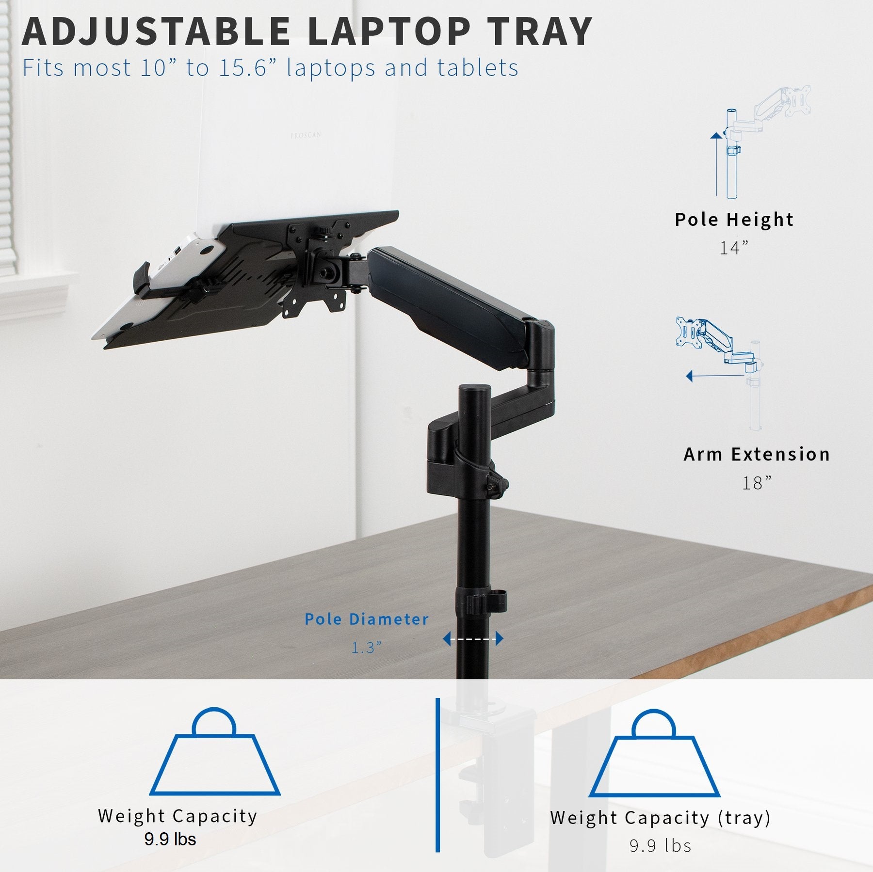 Rack Soporte con Gas Spring para Laptop 10 a 15.6 Pulg