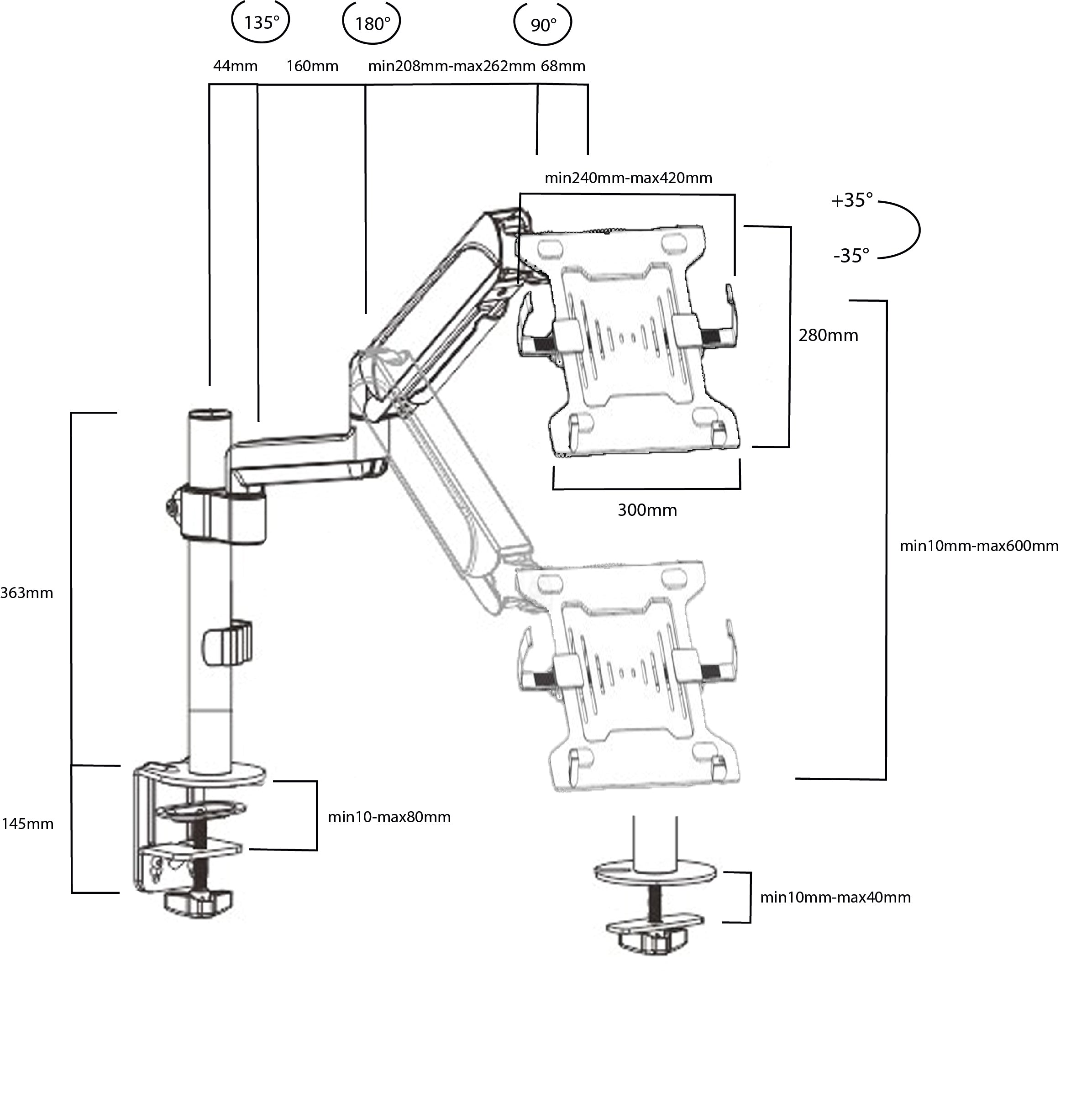Rack Soporte con Gas Spring para Laptop 10 a 15.6 Pulg