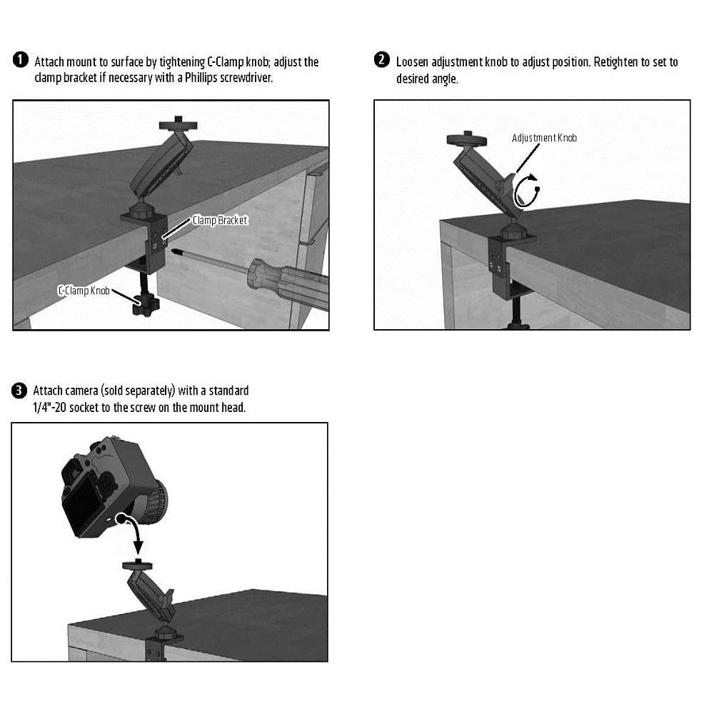 Soporte con Abrazadera para Cámaras 1/4"-20" Pulg