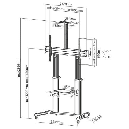 Pedestal con Ruedas para TV 60 a 100 Pulg / VESA Max 1000x600mm / Carga 100 kg