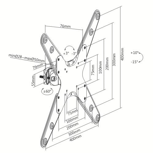 Rack con Montaje Tubo para TV 32 a 55 Pulg / VESA Max 400x400mm / Carga 25 kg