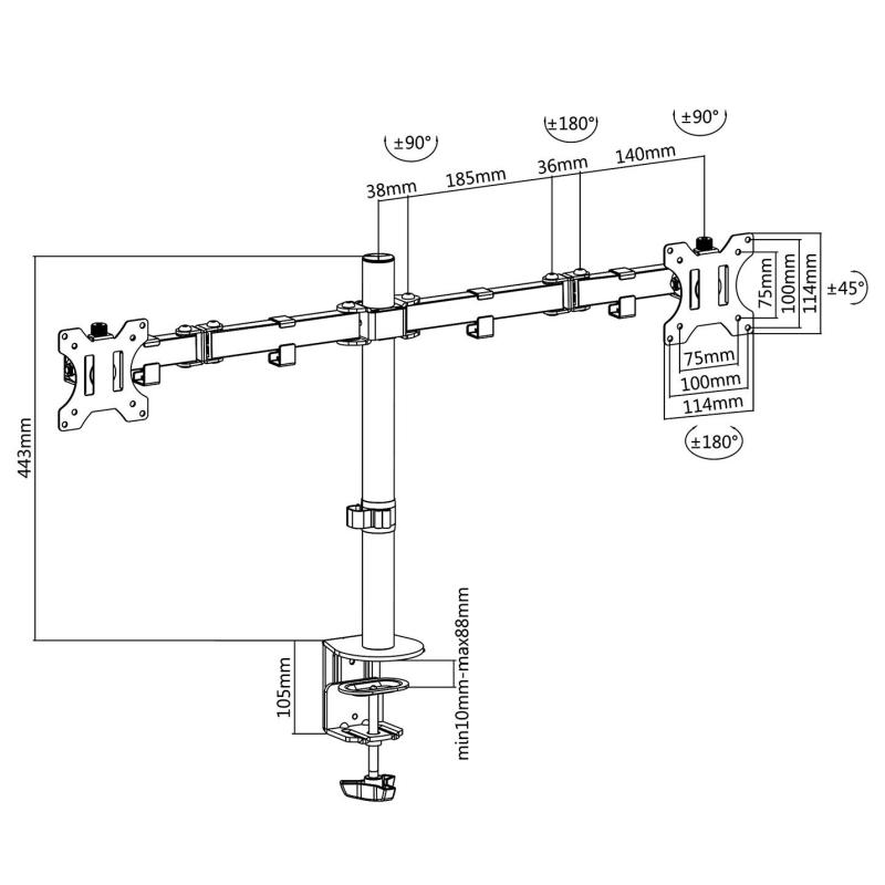 Rack Soporte Doble Brazo de Escritorio para 2 Monitores 13 a 32 pulg