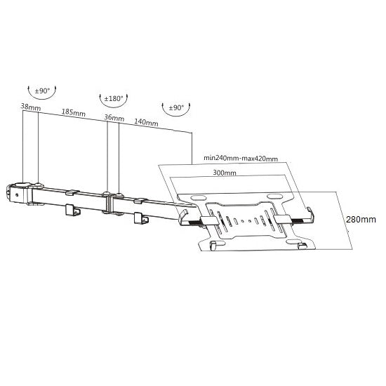 Brazo articulado con bandeja Laptop 15.6 pulg / Montaje en Poste / Tubo con Diámetro 3.5 cm