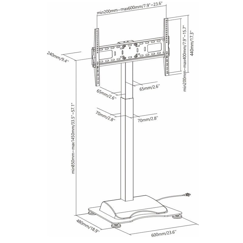 Pedestal Eléctrico Motorizado con Control Remoto para TV 37 a 75 Pulg / VESA Max 600x400mm / Carga 50 kg